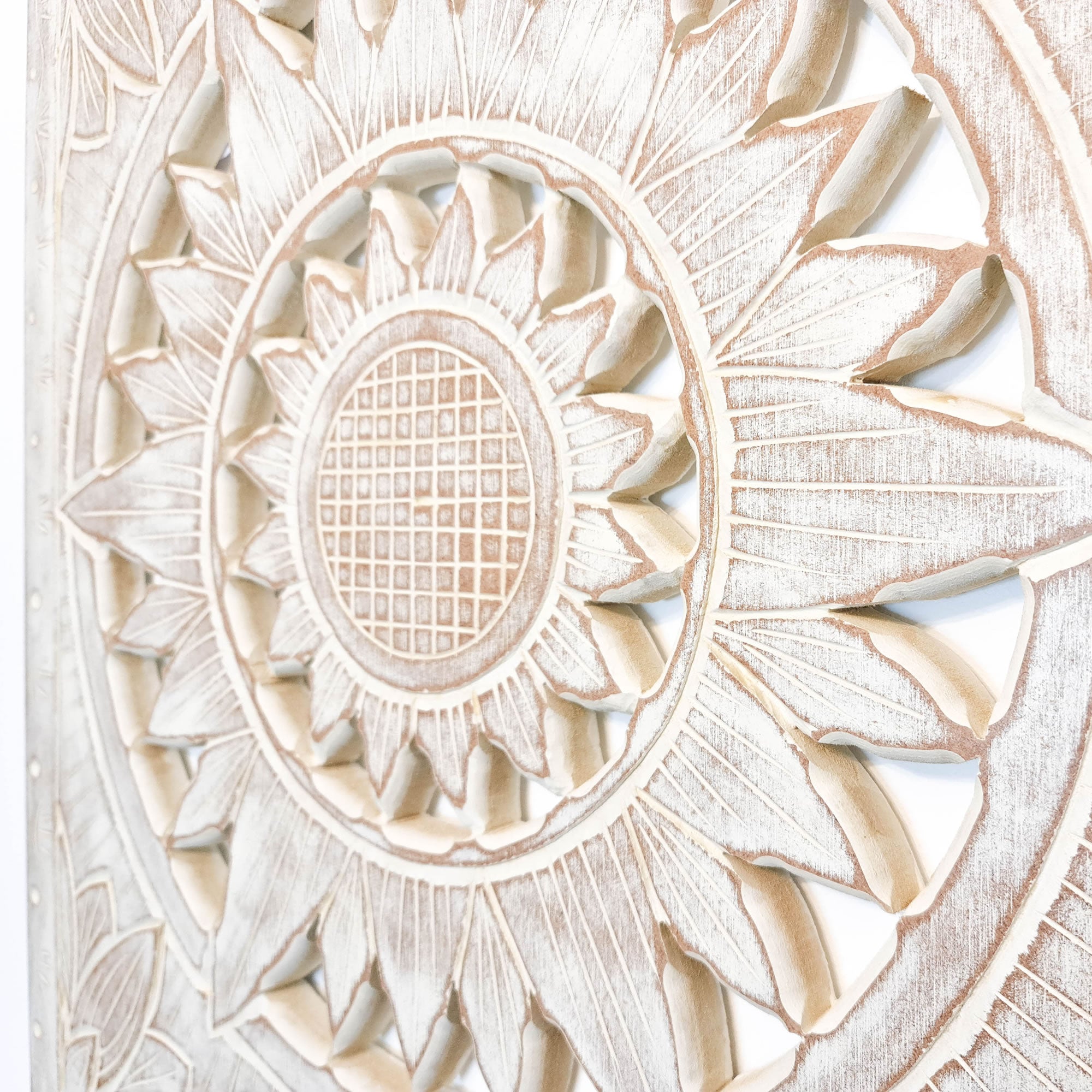 Carved Wooden Wall Art - Decorative Mandala Yoga Distressed Eco Panel Headboard Sculpture Easternada