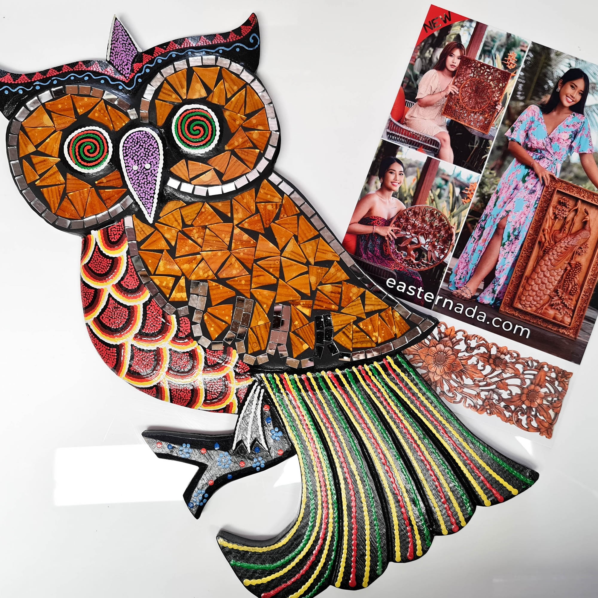 Tropical Wall Hanging - Hand-Carved painted wooden Tropical decoration.