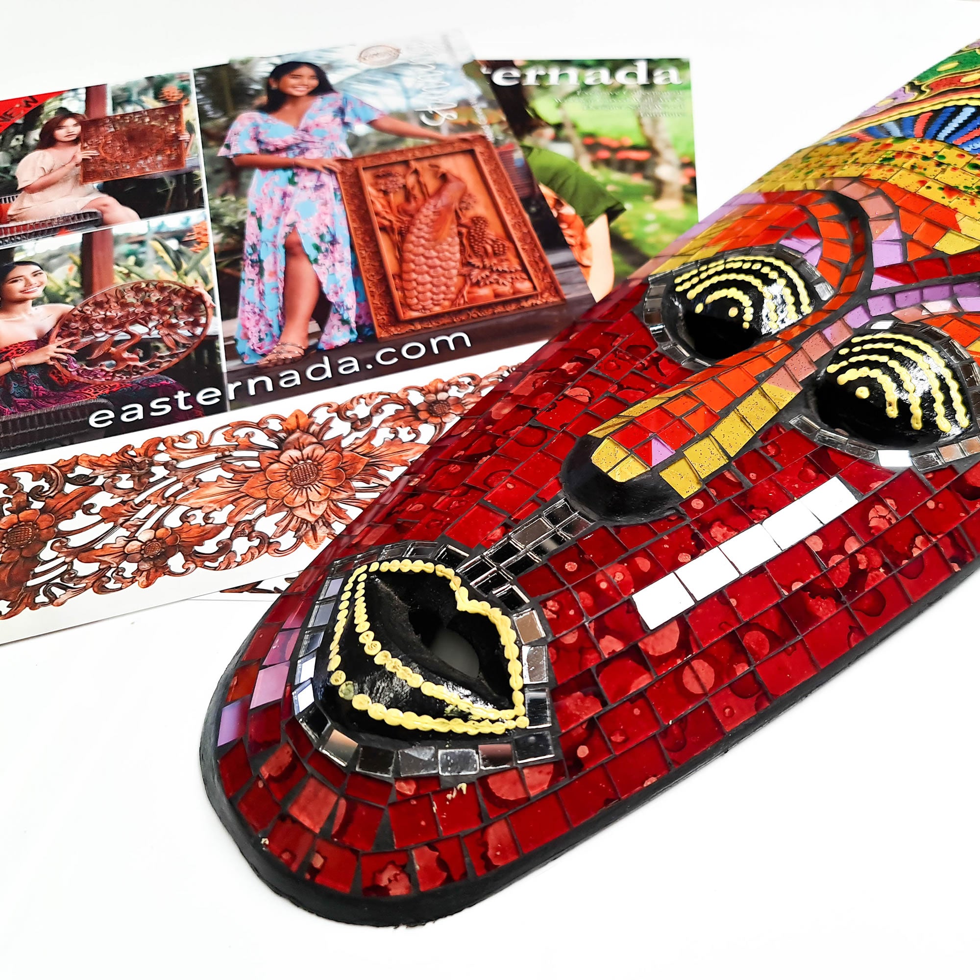 Hawaiian Tiki Mask Wall Hanging - Hand Carved painted wooden Tropical Aboriginal decoration