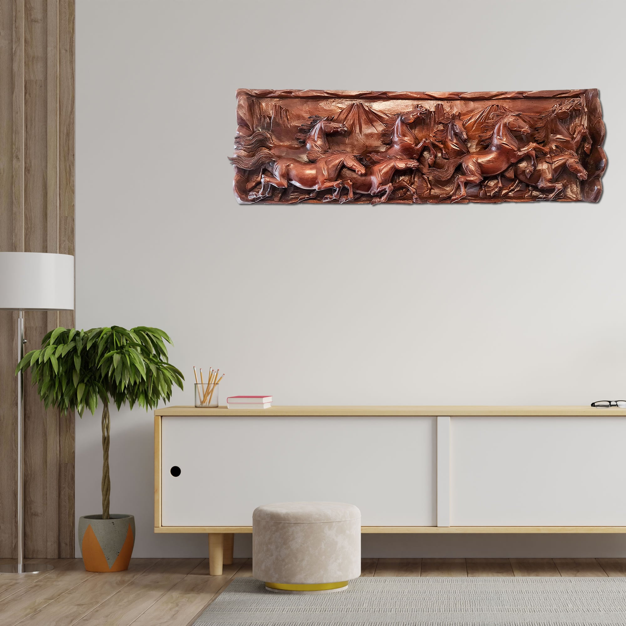 Hand Carved Wild Horses Long Decorative Sculpture Art - Horse Riding Gift