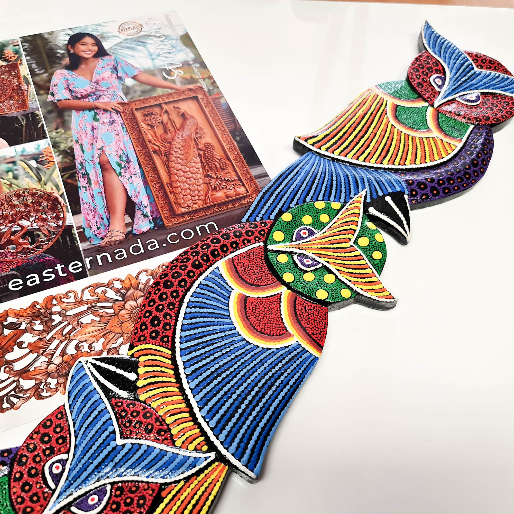 Tropical Wall Hanging - Hand-Carved painted wooden Tropical decoration.