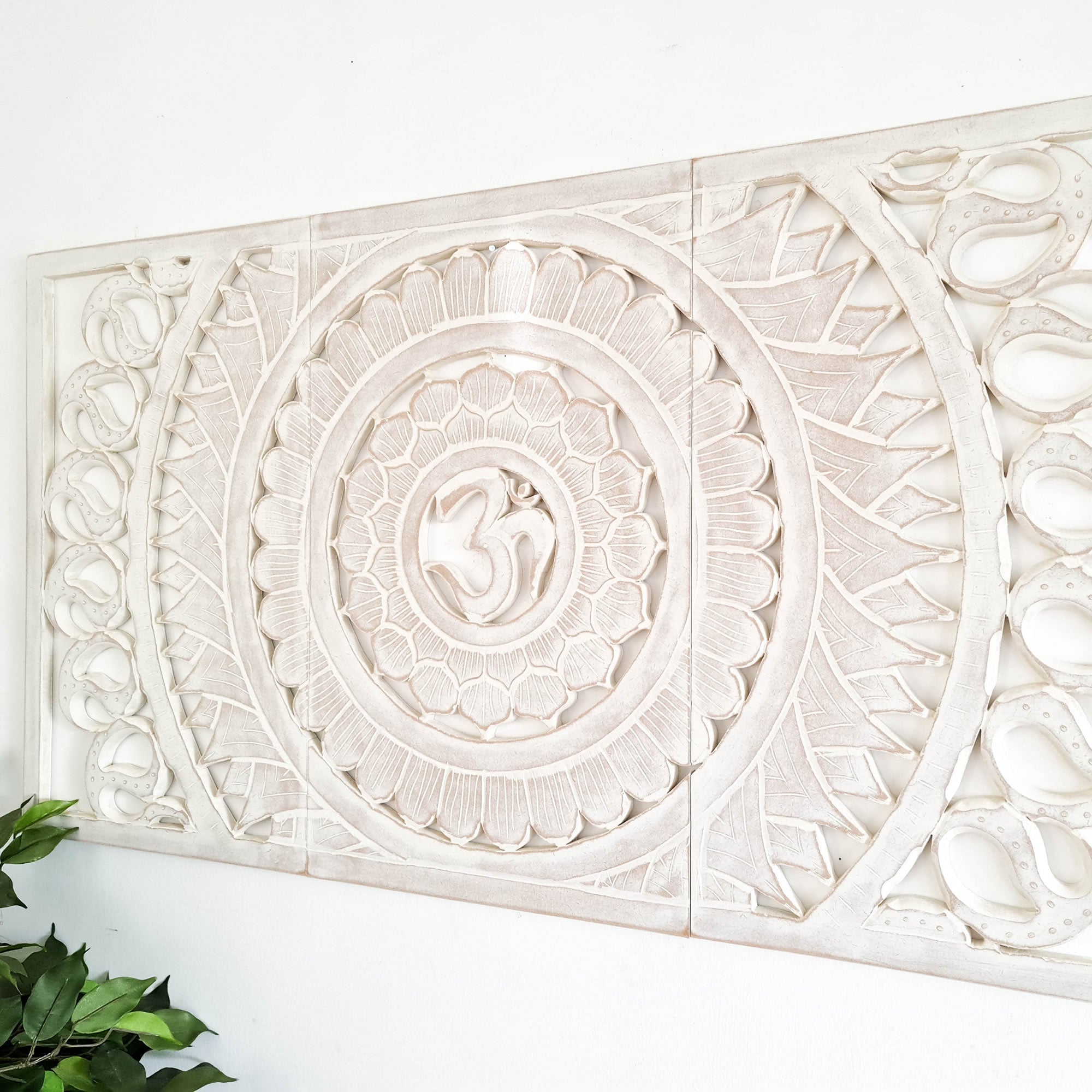 Hand Carved Wooden Wall Art - OM Headboard Decorative Mandala Panel