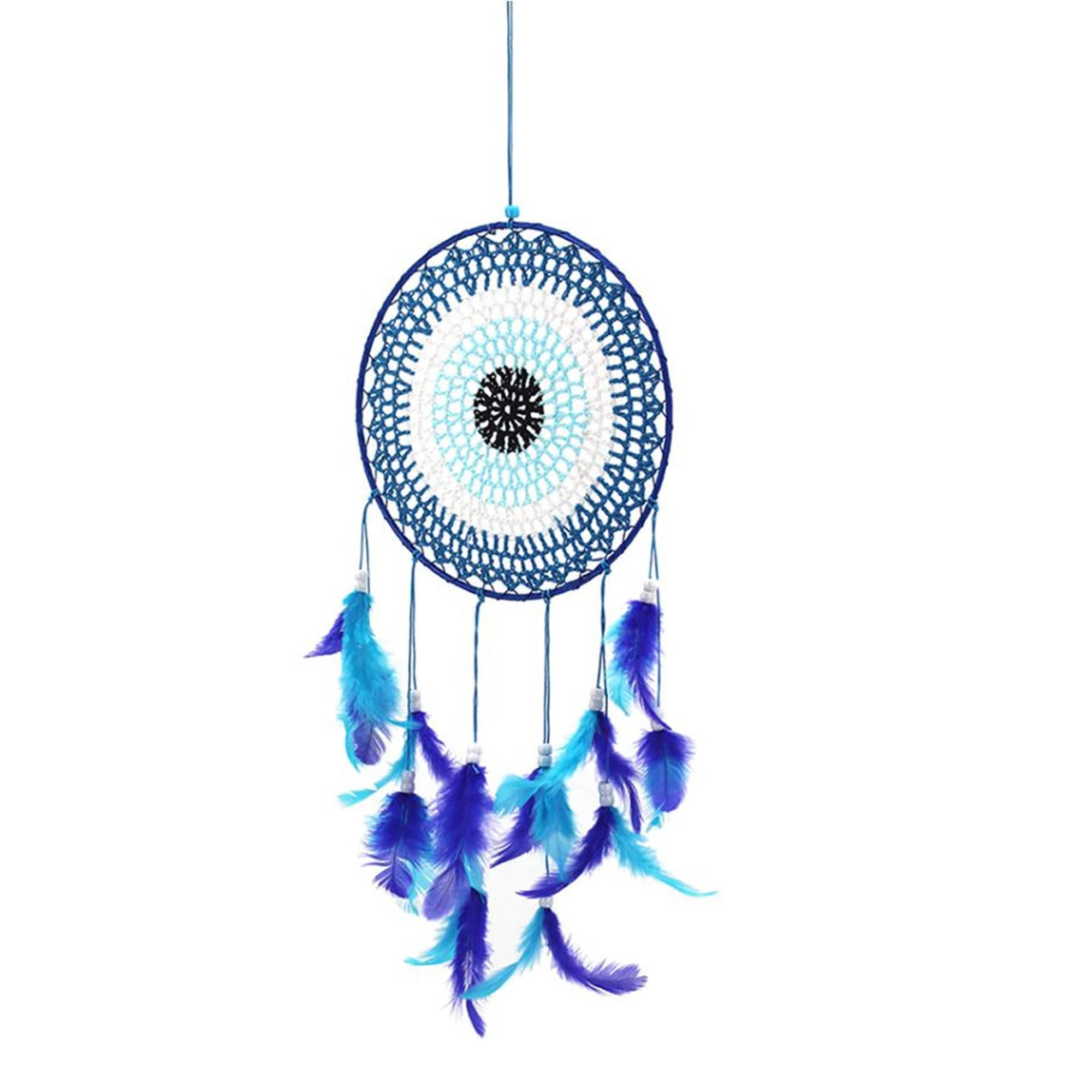 A beautiful Nazar Turkish Evil Eye Handmade Bohemian Macramé Beads Dream Catcher Car Wall Hanging Decoration Art, a perfect gift. A unique piece with subtle colors and beads to give an elegant touch