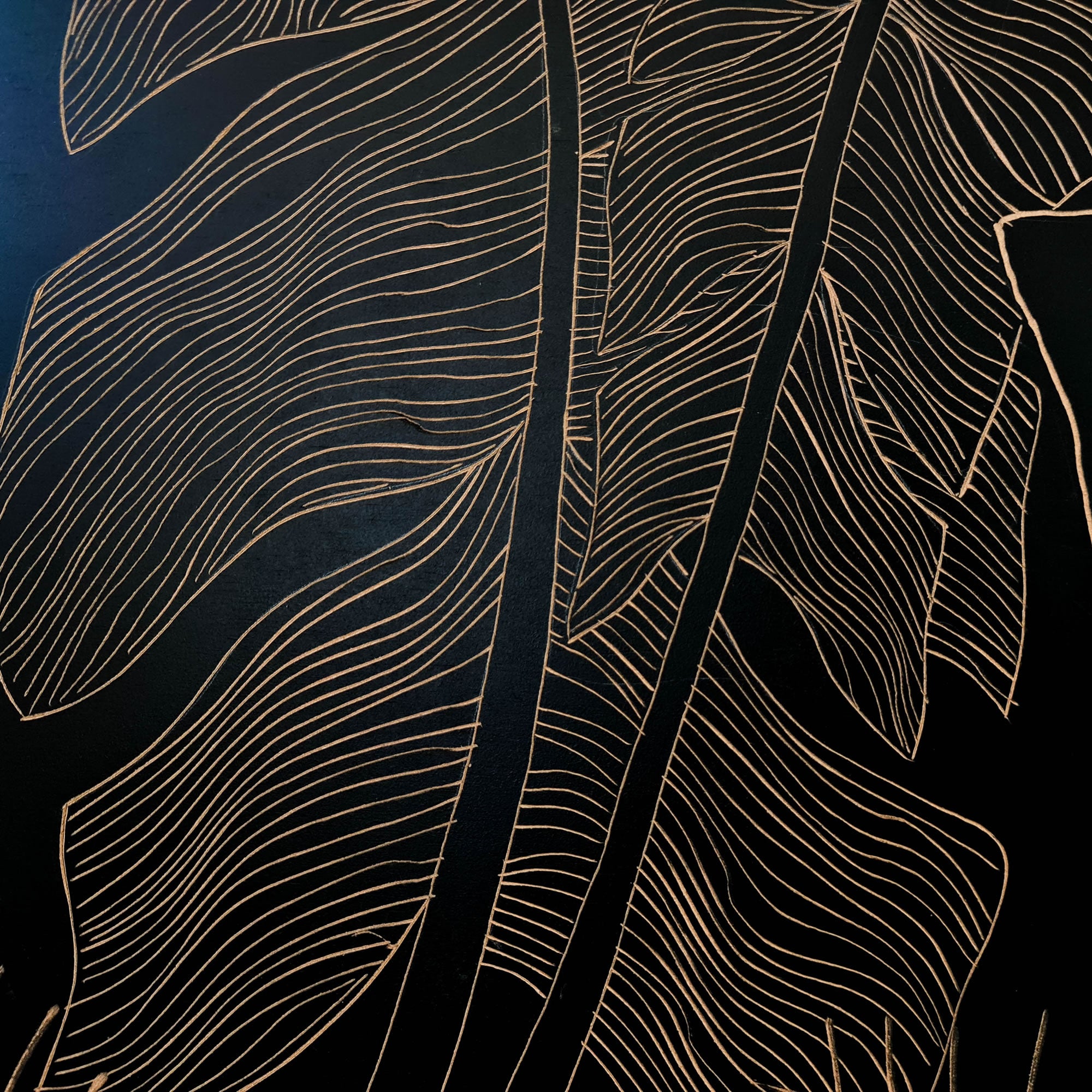 Art mural décoratif en bois sculpté à la main Feuilles sauvages Noir Grand