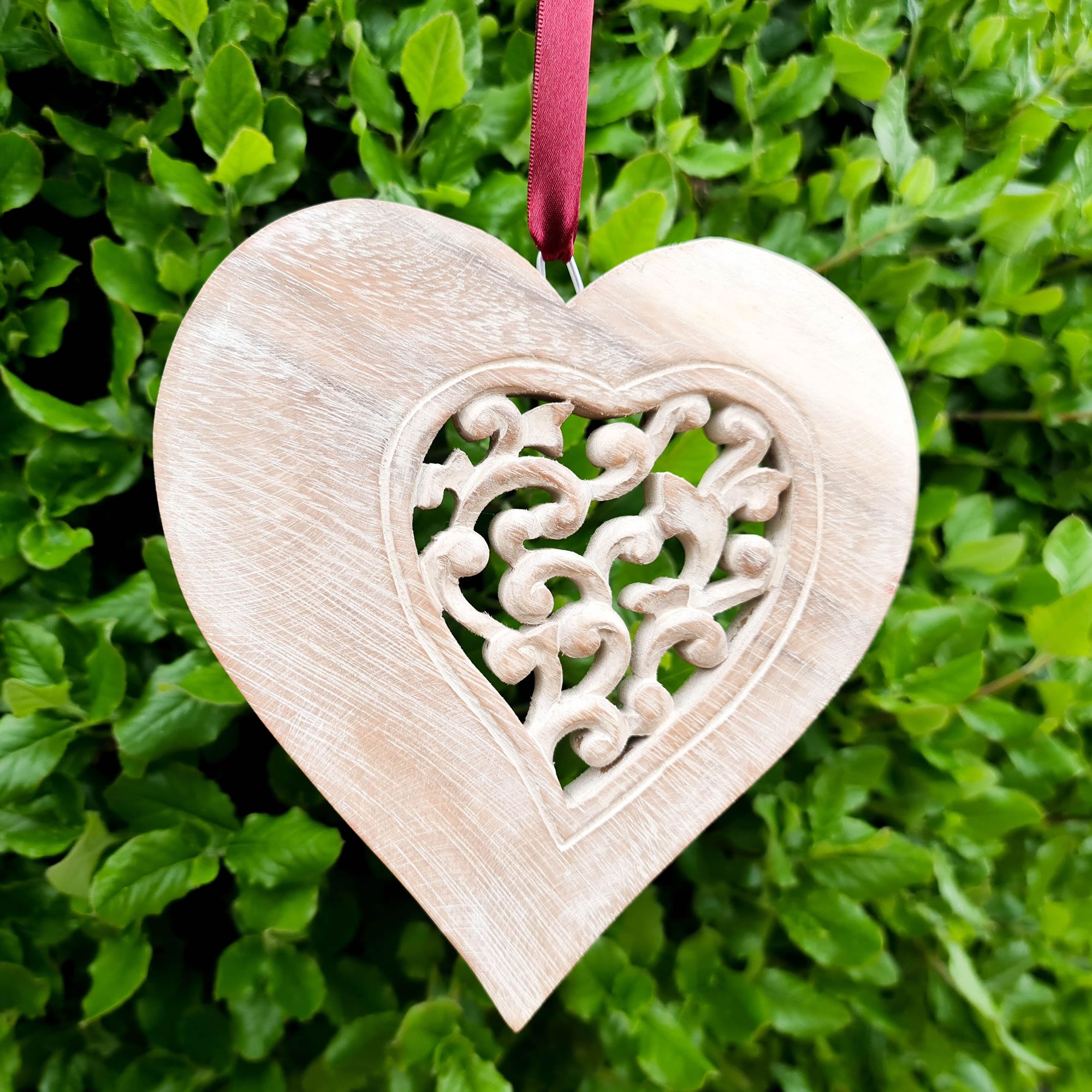 Hand Carved Wood Love Heart Decoration - A Perfect Gift for Him Her Easternada