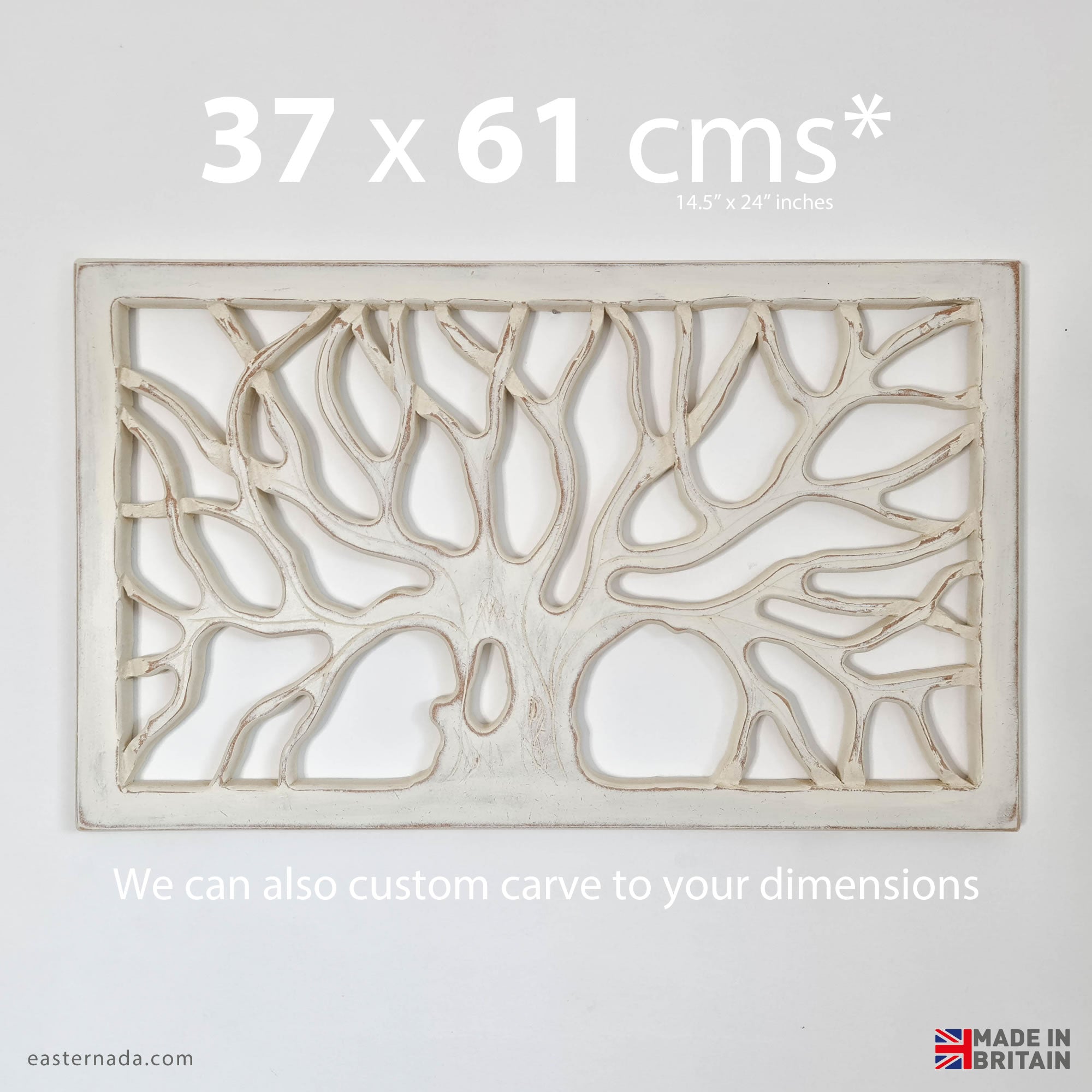 Hand Carved Shabby Chic Wooden Tree of Life Wall Art - Decorative Distressed White