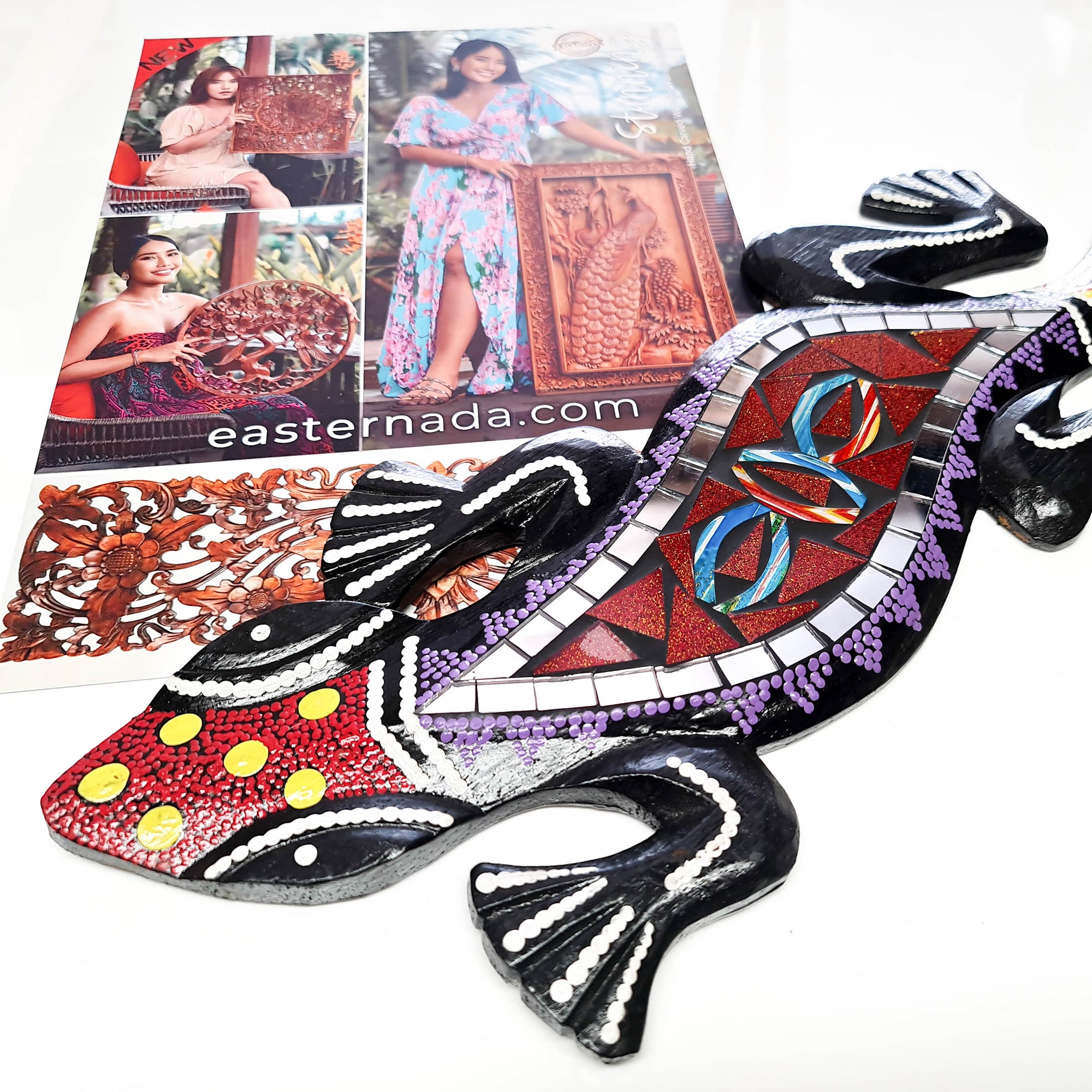 Tropical Wall Hanging - Hand-Carved painted wooden Tropical decoration.