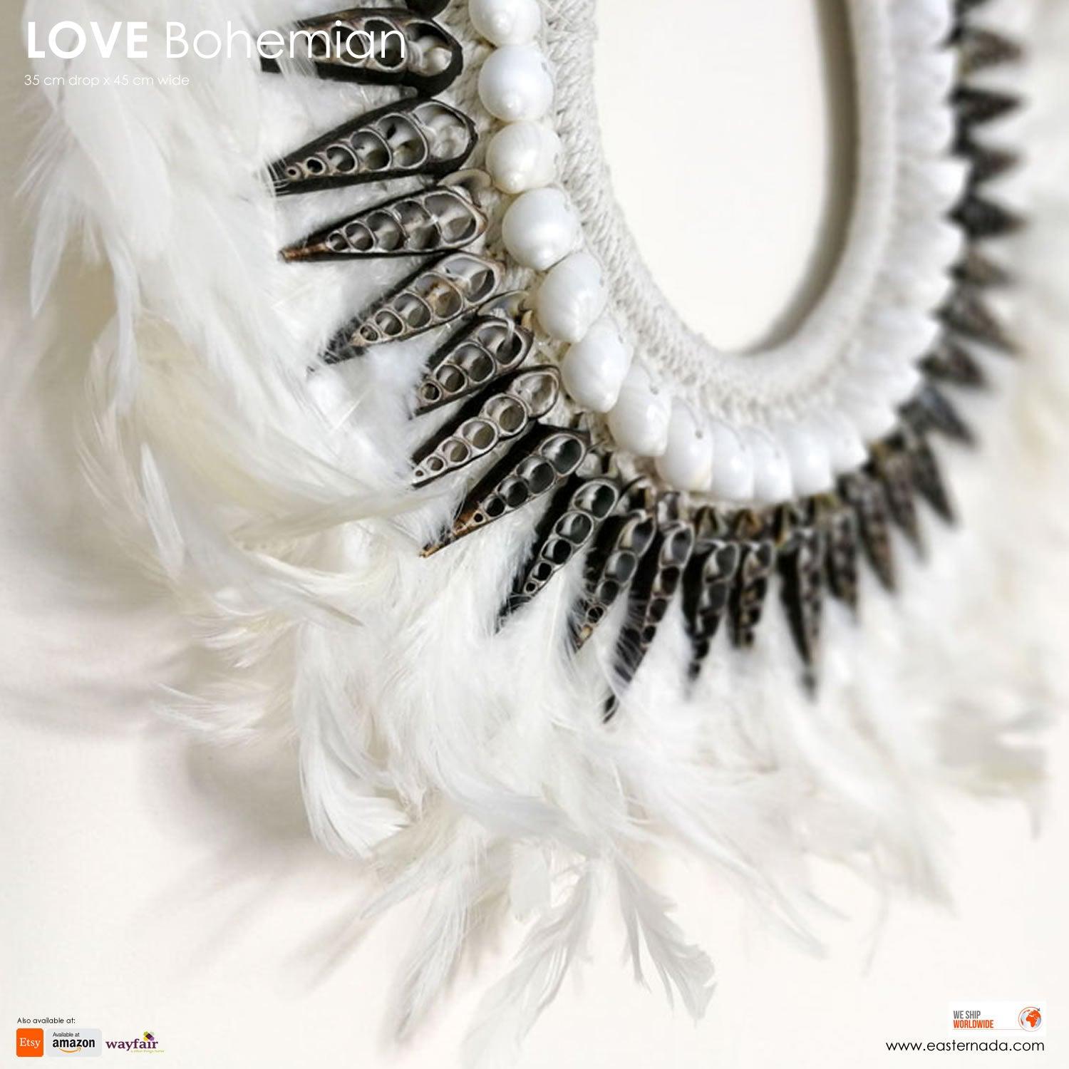 Boho Bohemian Style Feather Sea Shells Handmade Decorative Costume Macrame Necklace Juju - Easternada