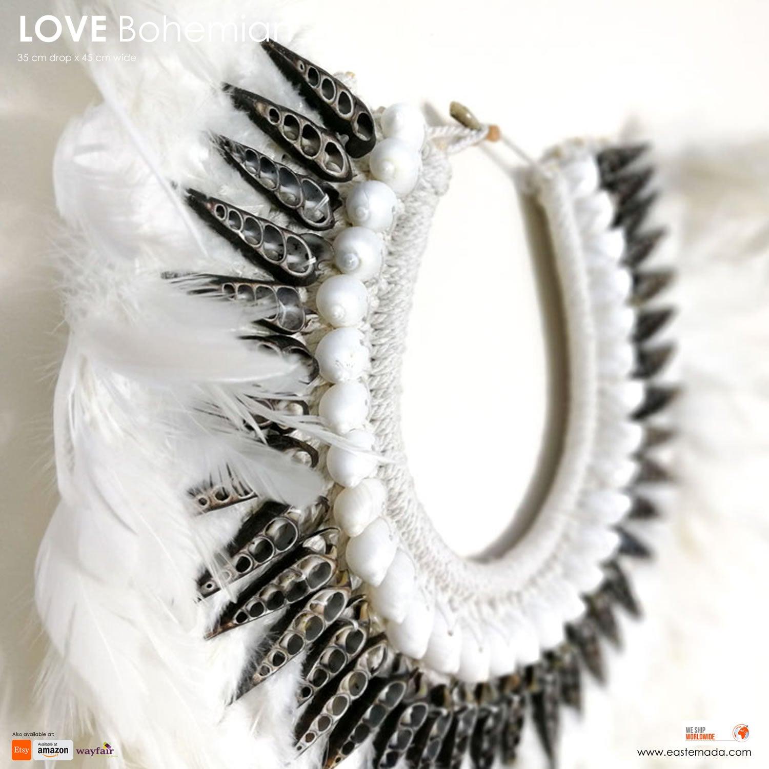 Boho Bohemian Style Feather Sea Shells Handmade Decorative Costume Macrame Necklace Juju - Easternada