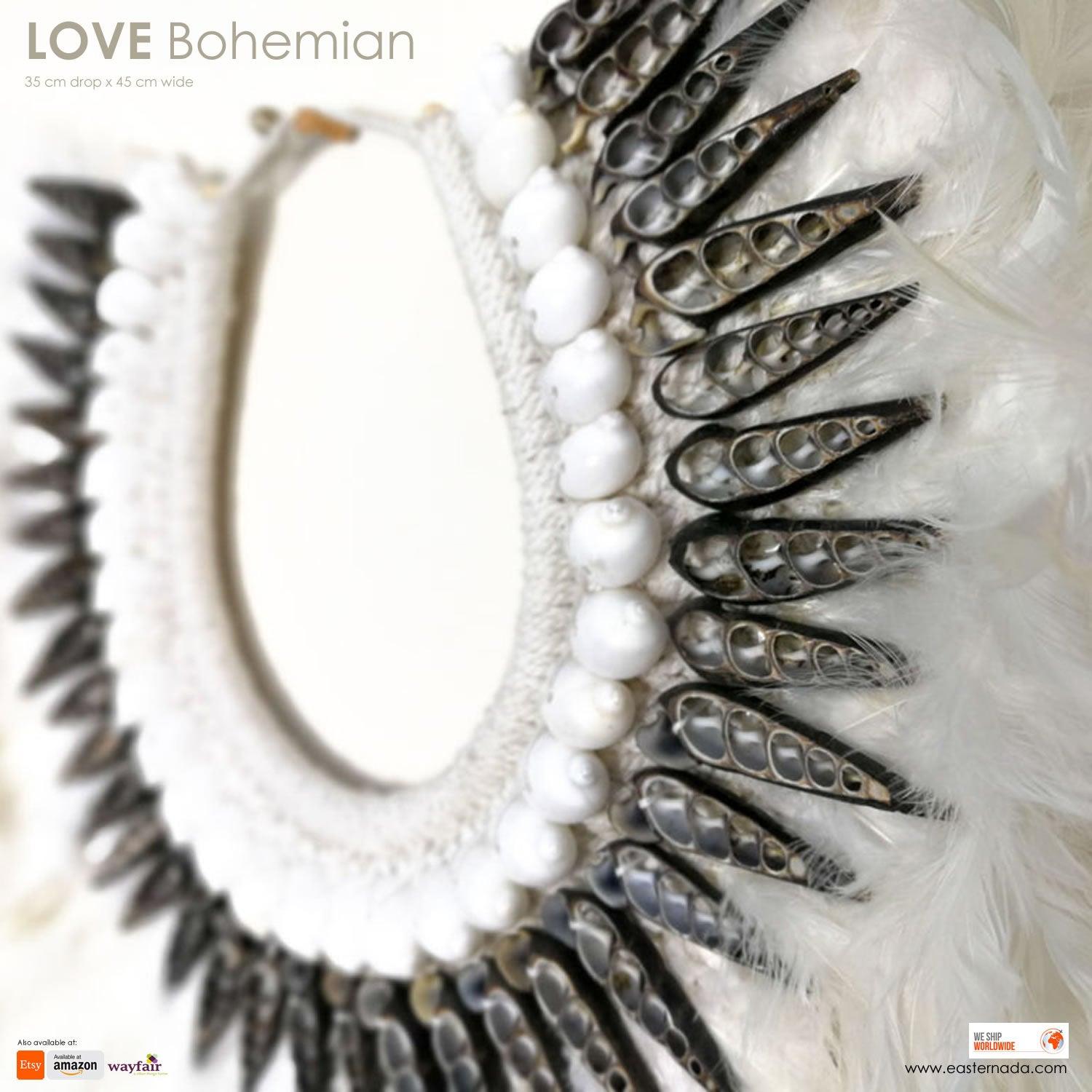 Boho Bohemian Style Feather Sea Shells Handmade Decorative Costume Macrame Necklace Juju - Easternada