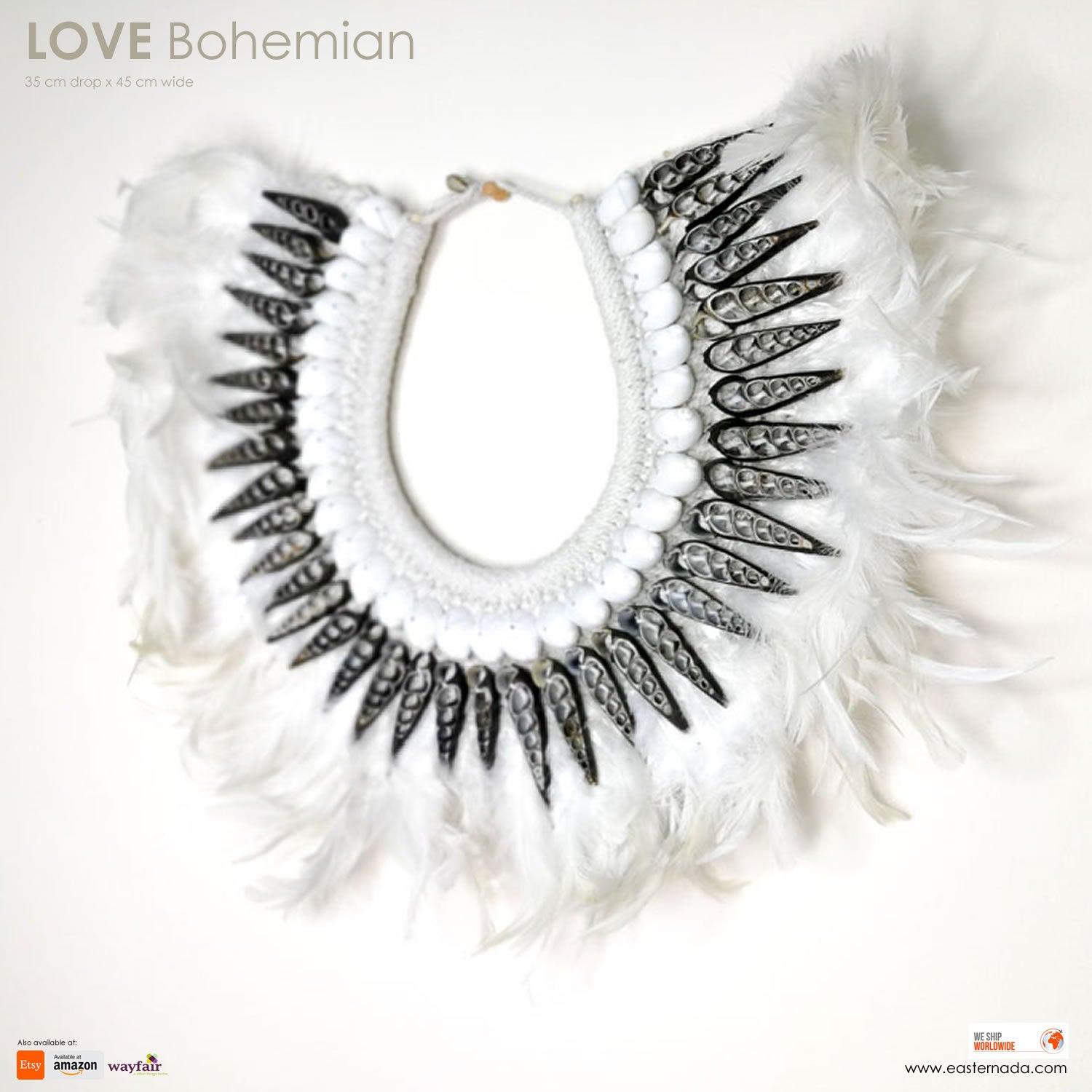 Boho Bohemian Style Feather Sea Shells Handmade Decorative Costume Macrame Necklace Juju - Easternada