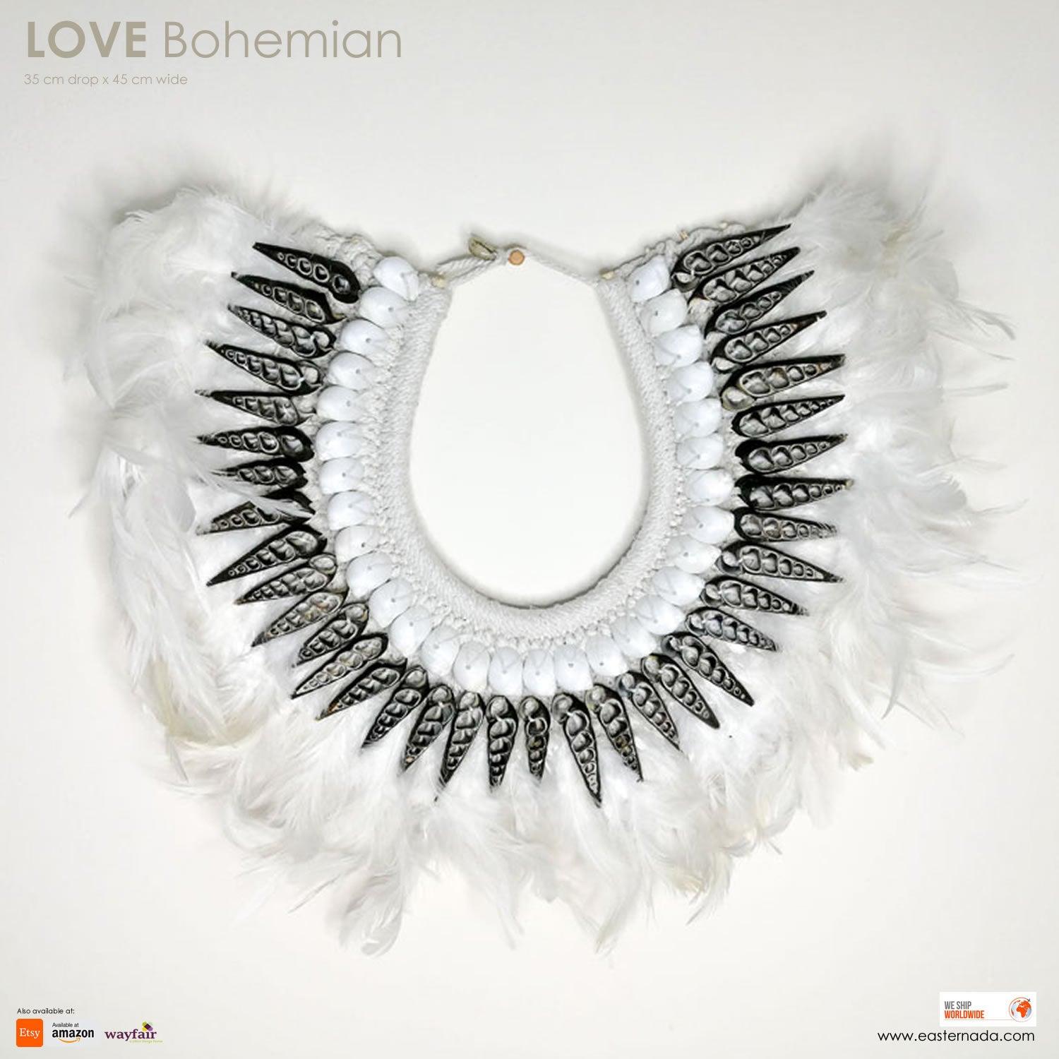 Boho Bohemian Style Feather Sea Shells Handmade Decorative Costume Macrame Necklace Juju - Easternada