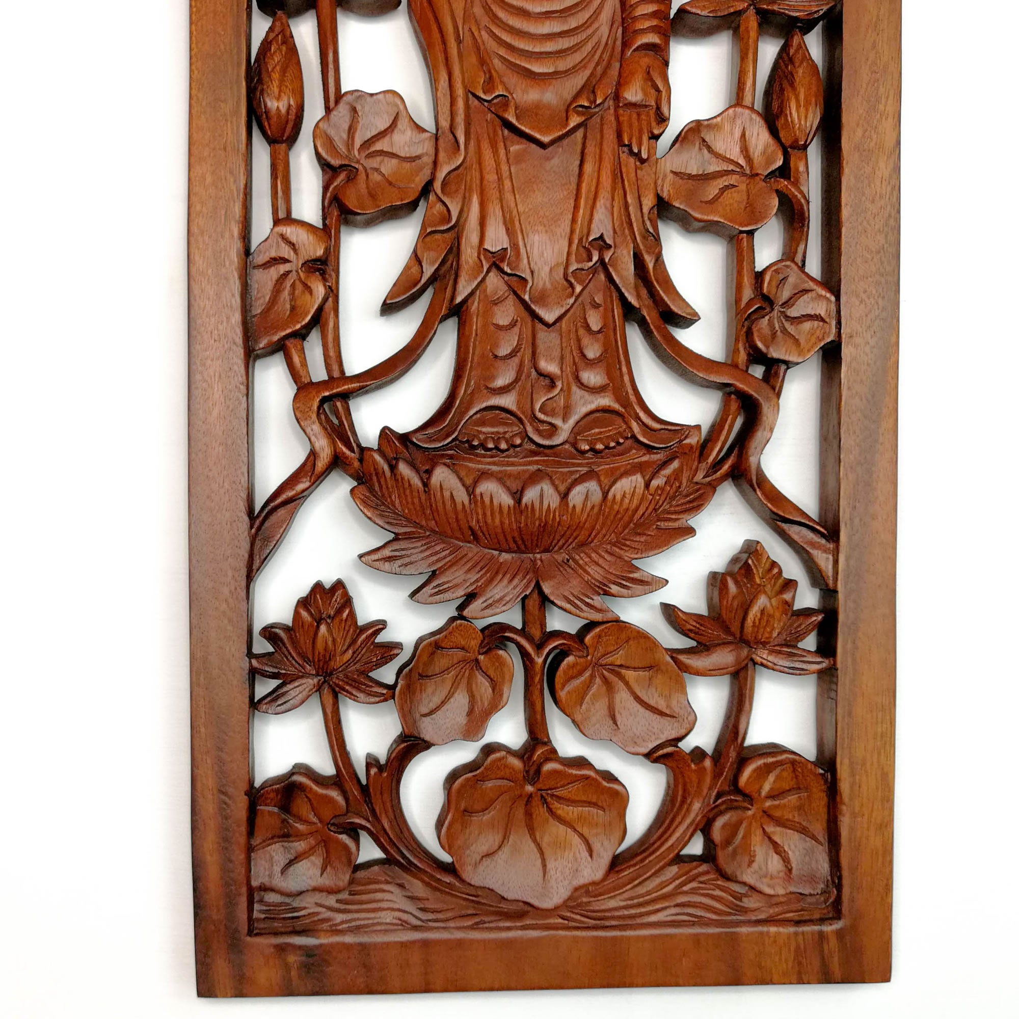 Hand Carved Wooden Wall Art Decorative Standing Buddha Peace Yoga Meditation