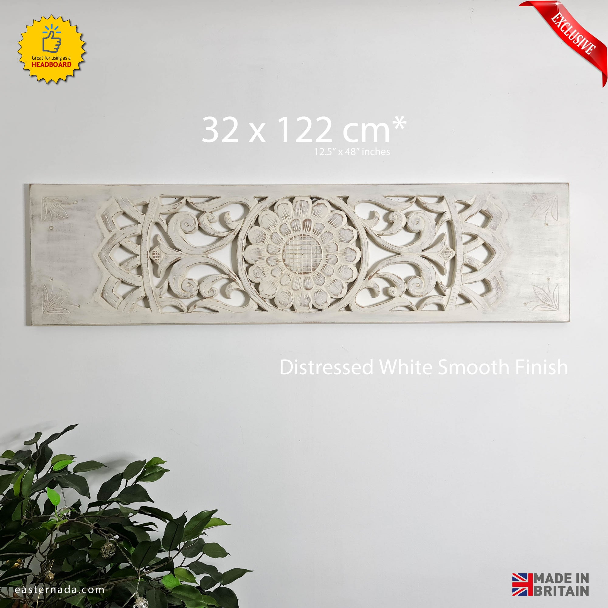 Hand Carved Wooden Wall Art - Distressed White Decorative Mandala Yoga Panel