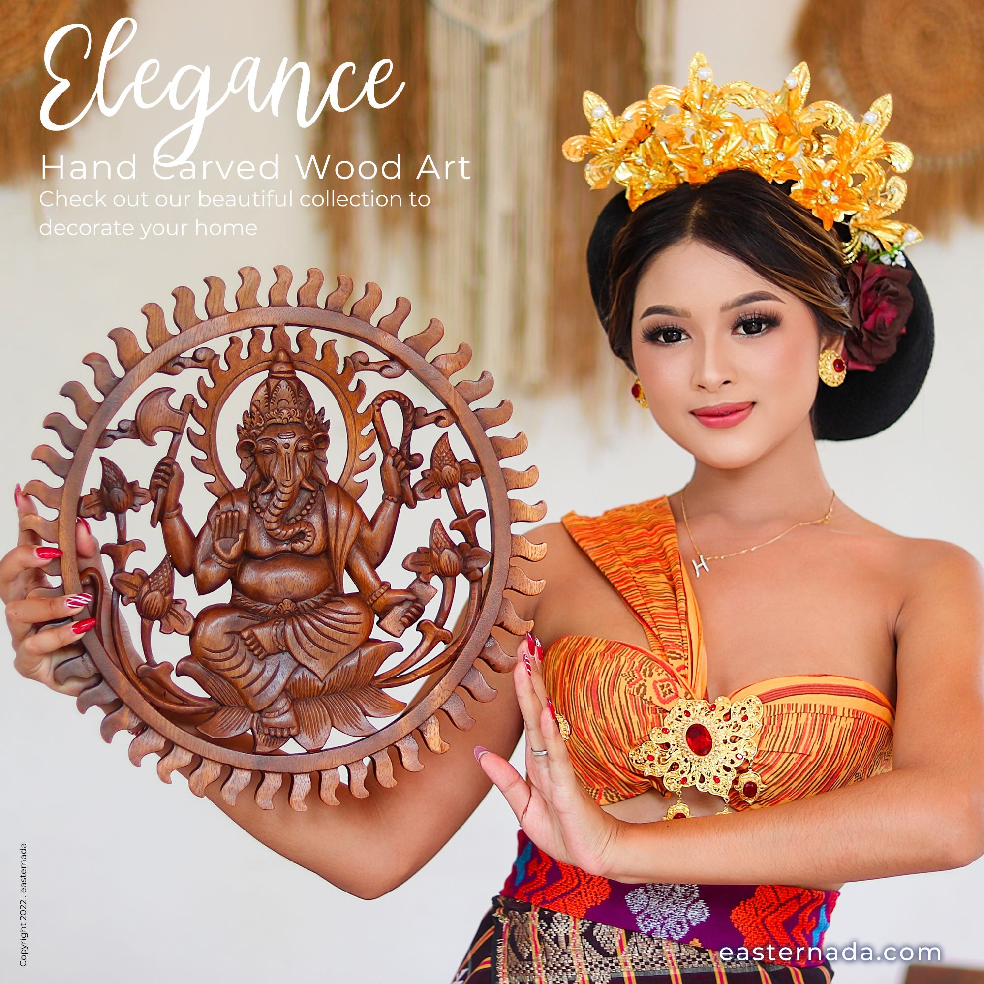 Divine Ganesh Hindu Indian God Wood Hand Carved Panel Art Sculpture -Temple Mandir