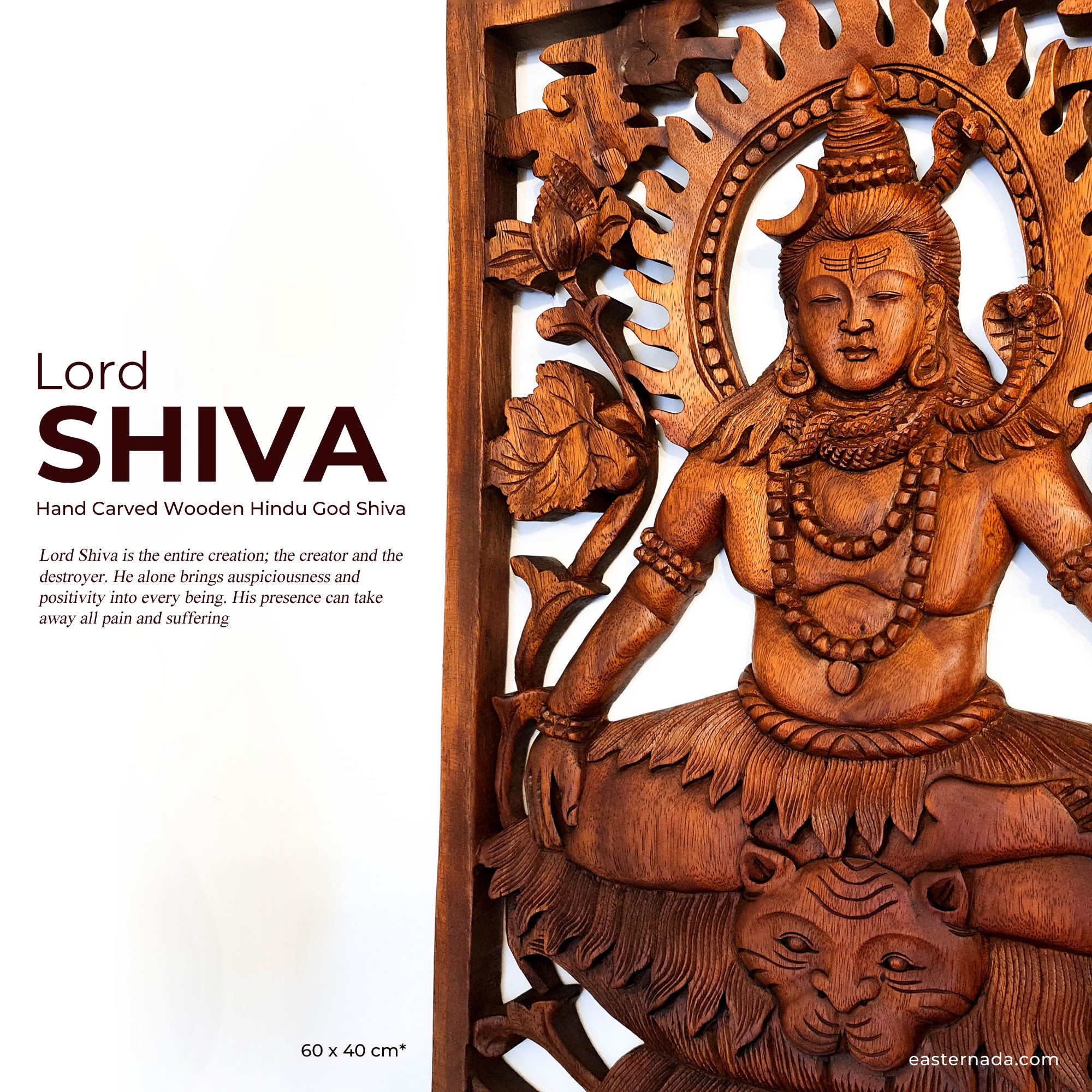 Lord Shiva Siva Carved Wooden Decorative Panel Sculpture Mandir Hindu Art Décor