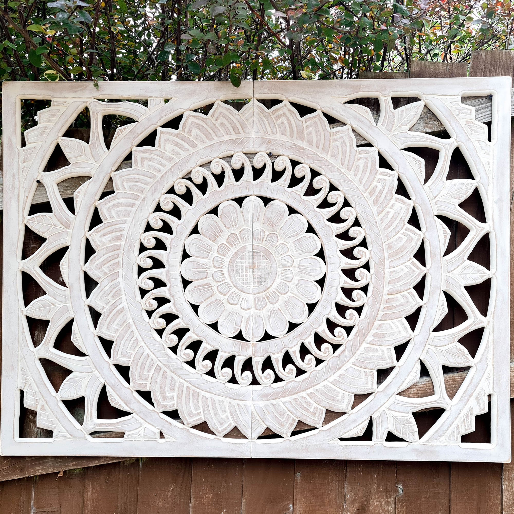 Hand Carved Wooden Wall Art - Large Headboard Decorative Mandala Panel Easternada