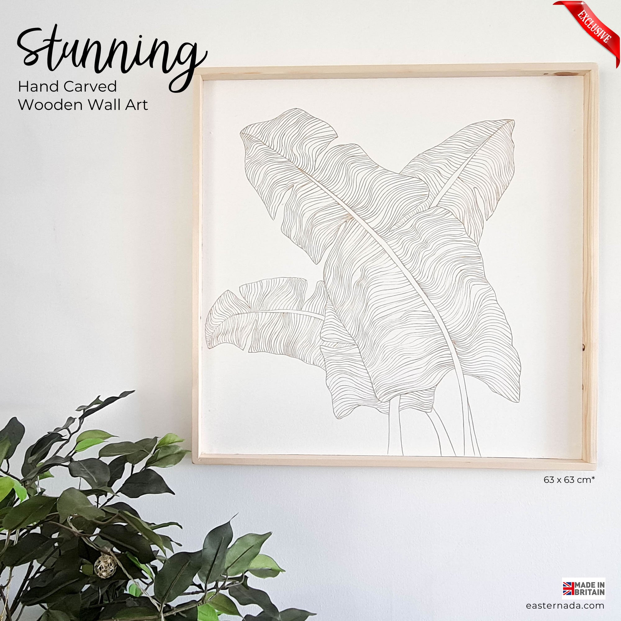 Handmade Carved Wooden Decorative Wall Art Wild Leaves White - Easternada