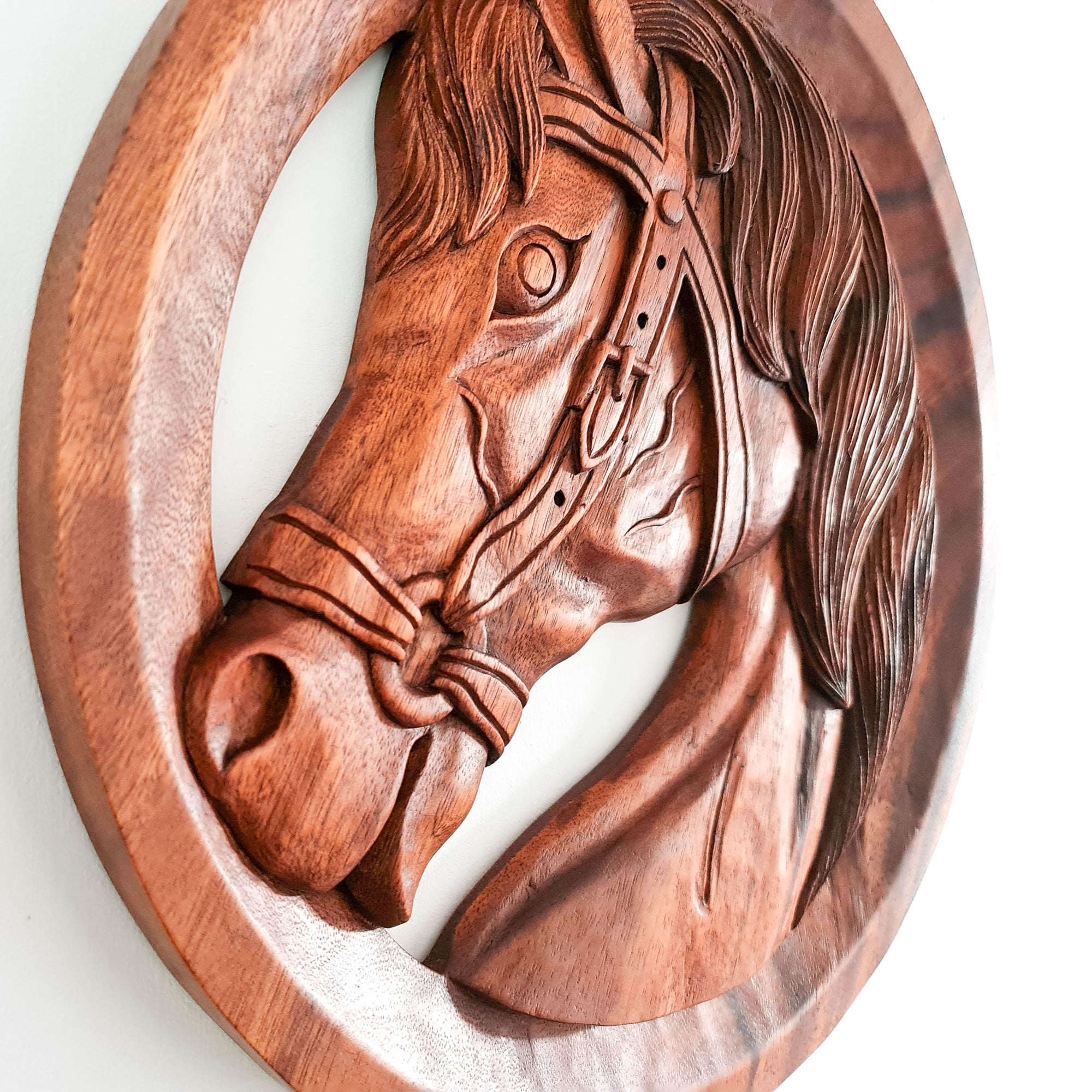 Cadeau de décoration d'équitation d'art mural en bois sculpté à la main