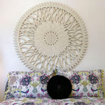 48" Inches Large Handmade Carved Wooden Decorative Wall Art Lotus Headboard Panel - Easternada