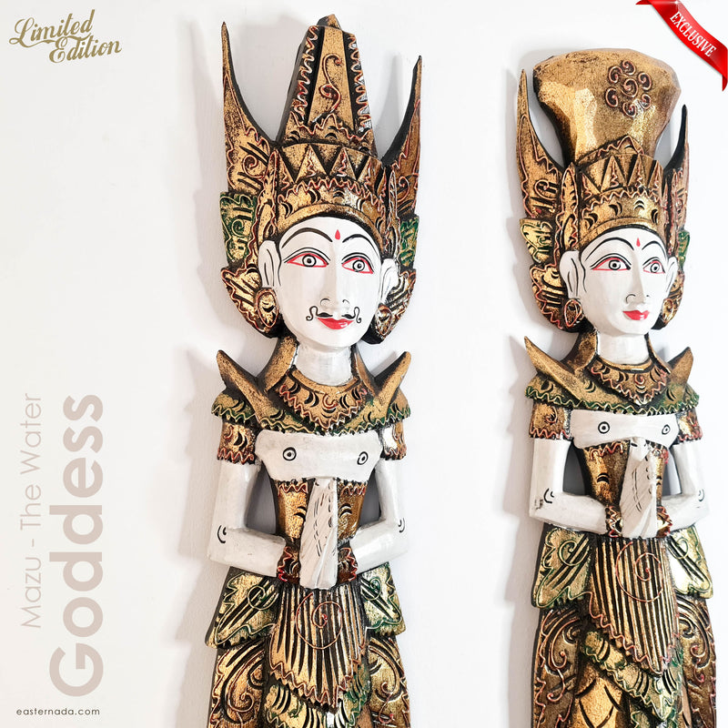 Handmade Carved Wooden Decorative Wall Art Water Goddess Set Large