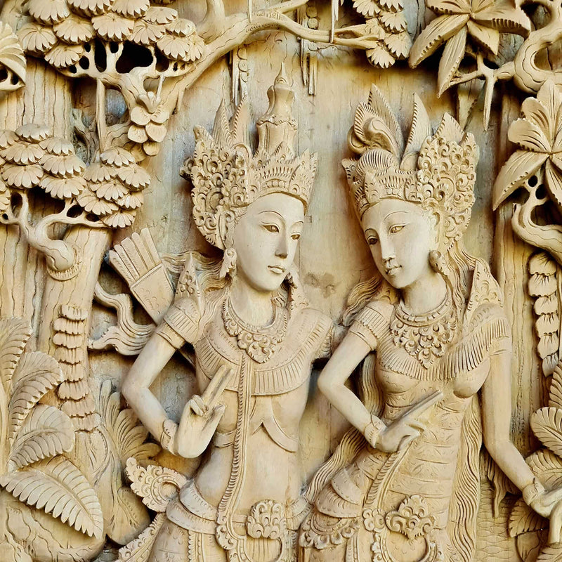 Pre-Order - Ram Sita Hindu Mandir Hand Carved Teakwood Decorative Wall Art Sculpture
