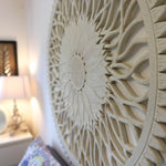 48" Inches Large Handmade Carved Wooden Decorative Wall Art Lotus Headboard Panel - Easternada