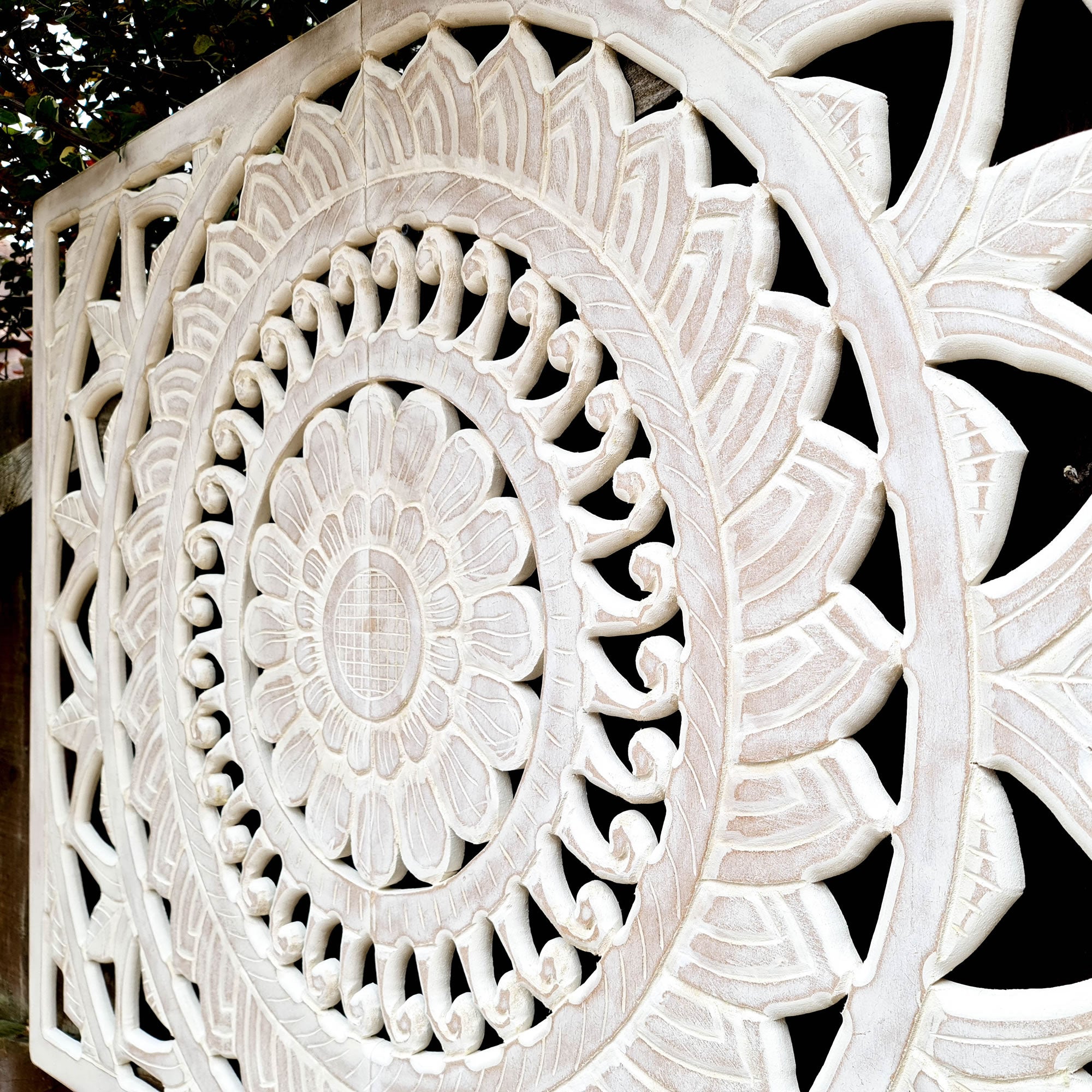 Hand Carved Wooden Wall Art - Large Headboard Decorative Mandala Panel Easternada