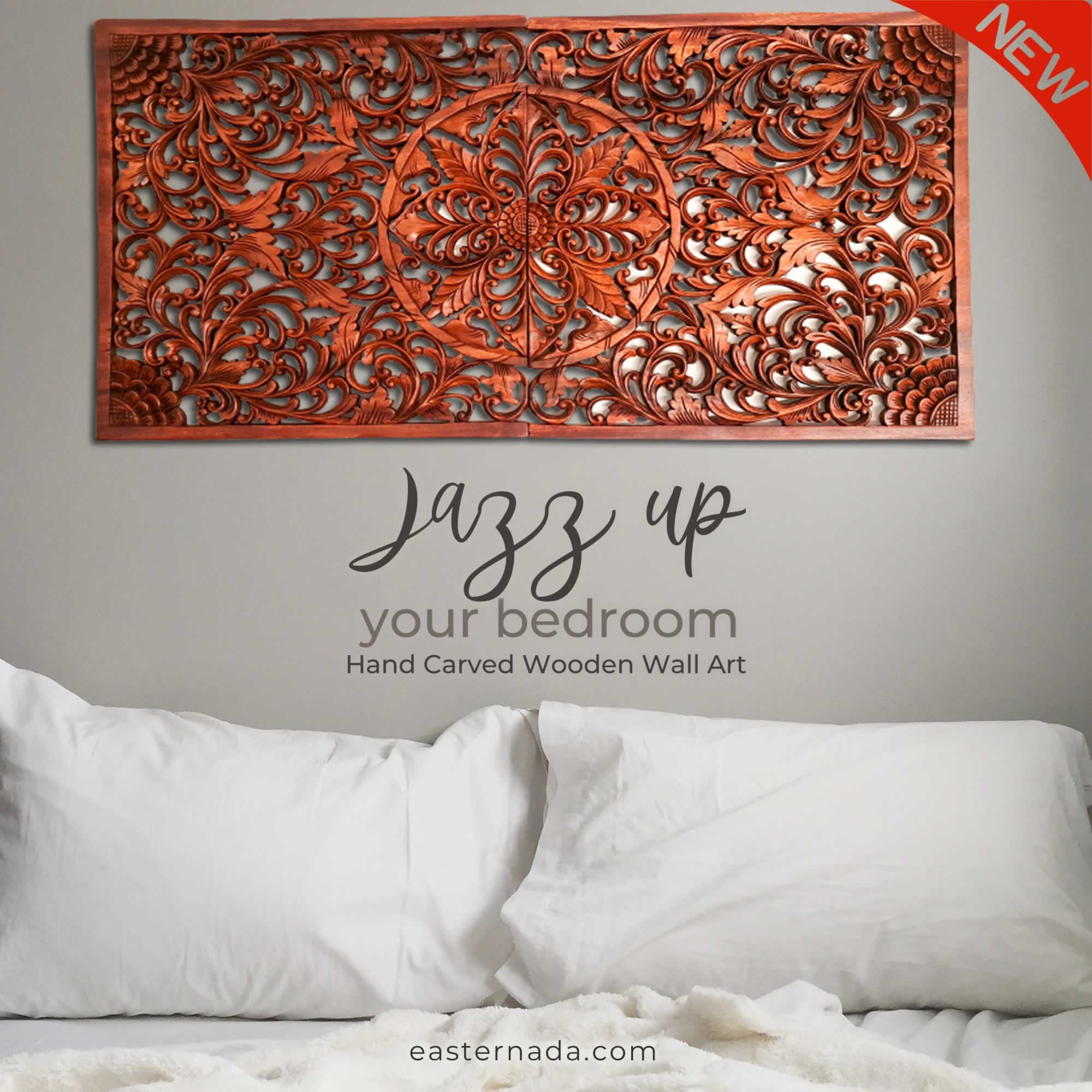 Hand Carved Wooden Wall Art Decoration Headboard Mandala Large. A Stunning addition to your home or be a perfect gift for a loved one. - Easternada