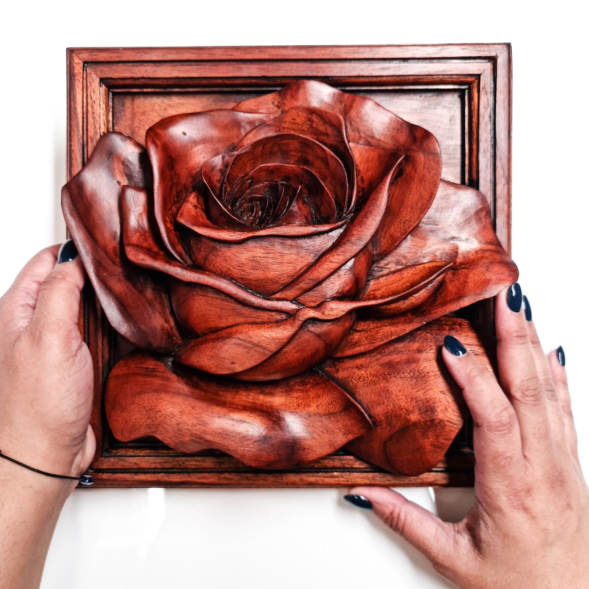 Valentine Rose Hand Carved Wooden Decorative Art Sculpture. Wedding Accessories Gift