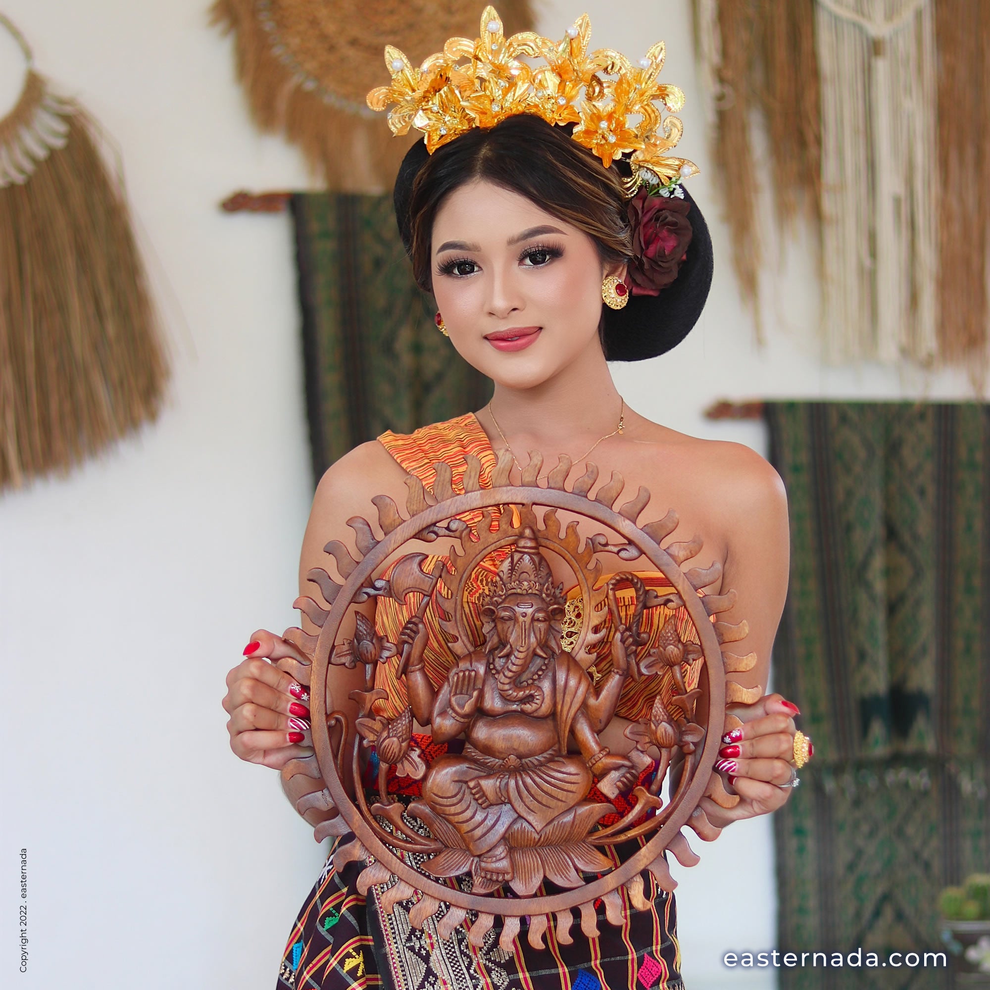 Divine Ganesh Hindu Indian God Wood Hand Carved Panel Art Sculpture -Temple Mandir