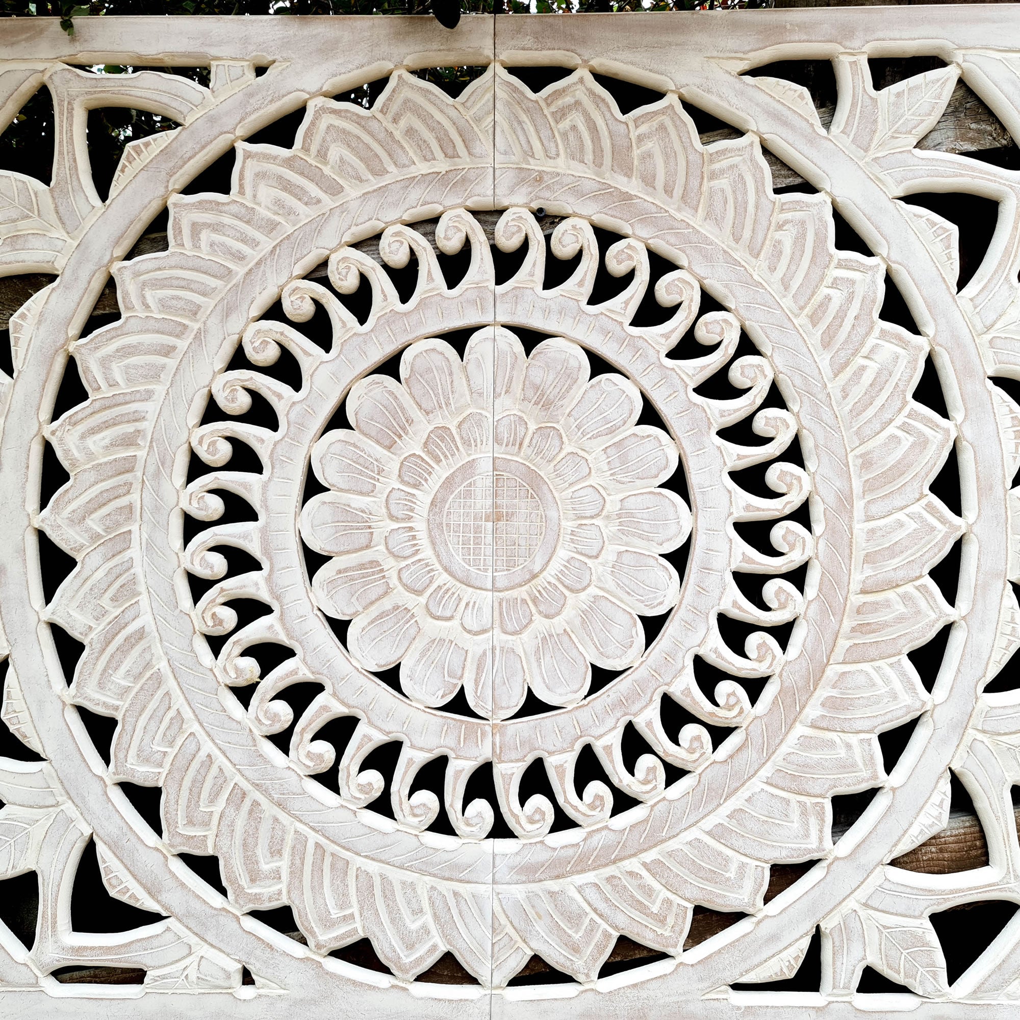 Hand Carved Wooden Wall Art - Large Headboard Decorative Mandala Panel Easternada