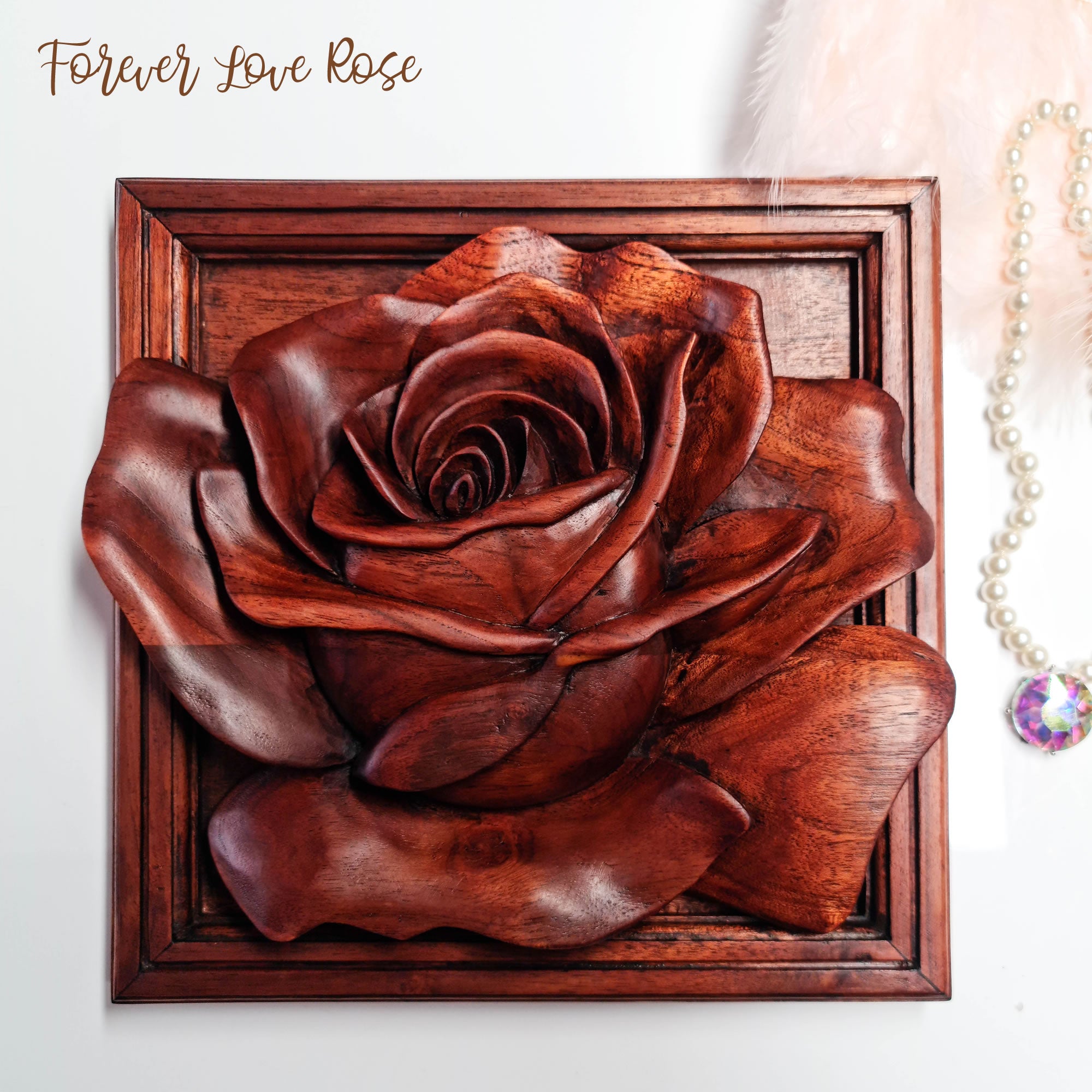Valentine Rose Hand Carved Wooden Decorative Art Sculpture. Wedding Accessories Gift