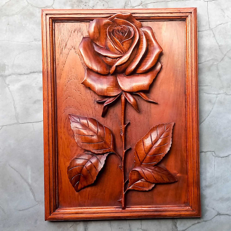 Love Rose Hand Carved Wooden Wall Art Sculpture Decoration Nature Garden - Perfect Valentine Christmas Gift. easternada.com