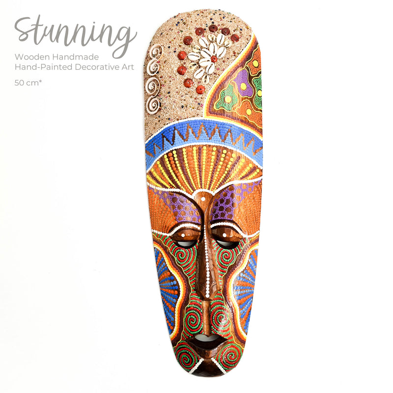 Hawaiian Tiki Mask Wall Hanging - Hand Carved painted wooden Tropical Aboriginal decoration