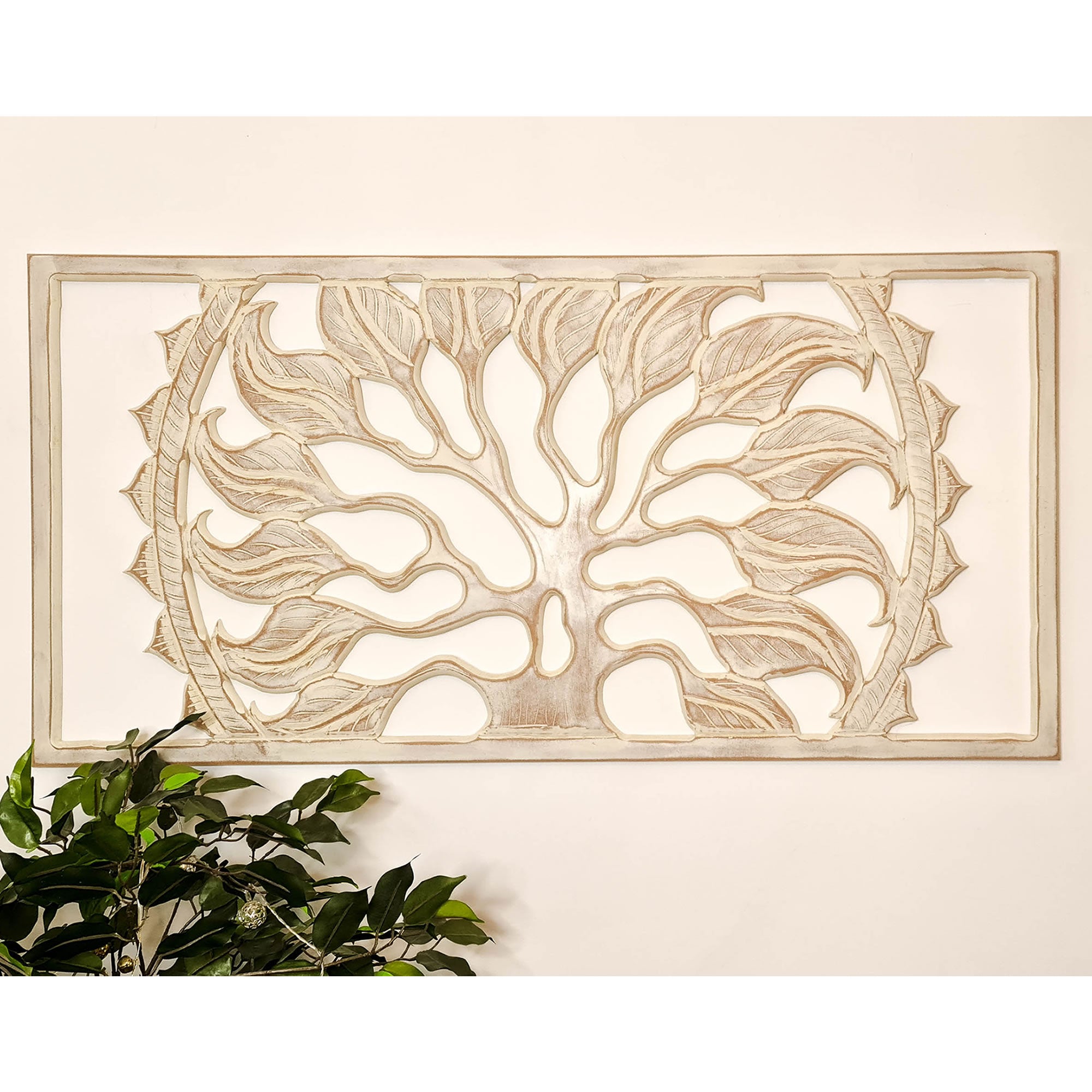 Carved Painted Wooden Wall Art - Headboard Decorative Tree of Destiny