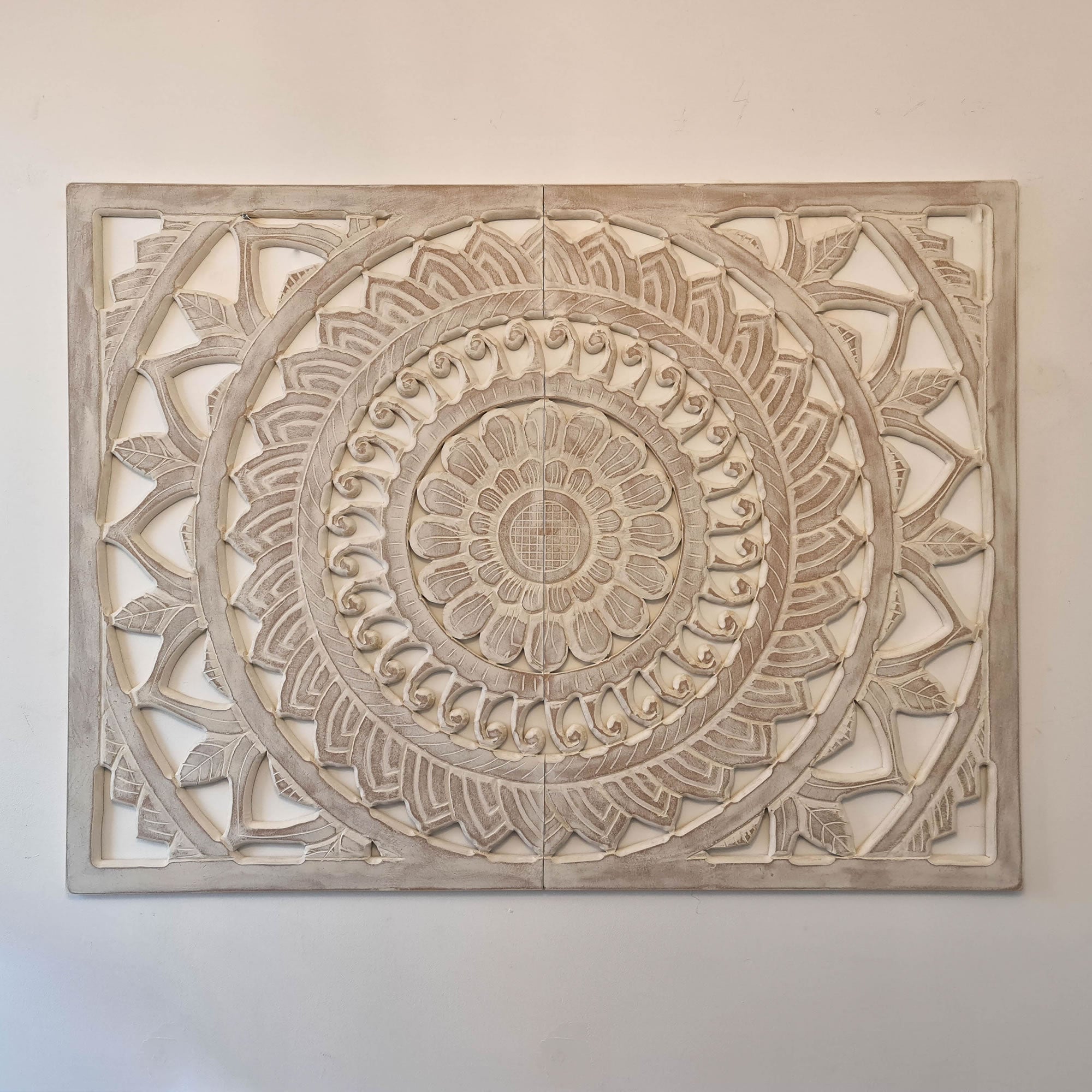 Hand Carved Wooden Wall Art - Large Headboard Decorative Mandala Panel Easternada