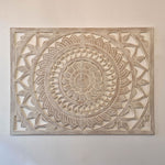 Hand Carved Wooden Wall Art - Large Headboard Decorative Mandala Panel Easternada