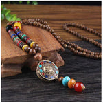 Blessed Tibetan Buddhist Monk Meditation Beads Wooden Necklace Bohemian