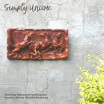 Hand Carved Teak Wood Wild Running Horses Decorative Sculpture Wall Art