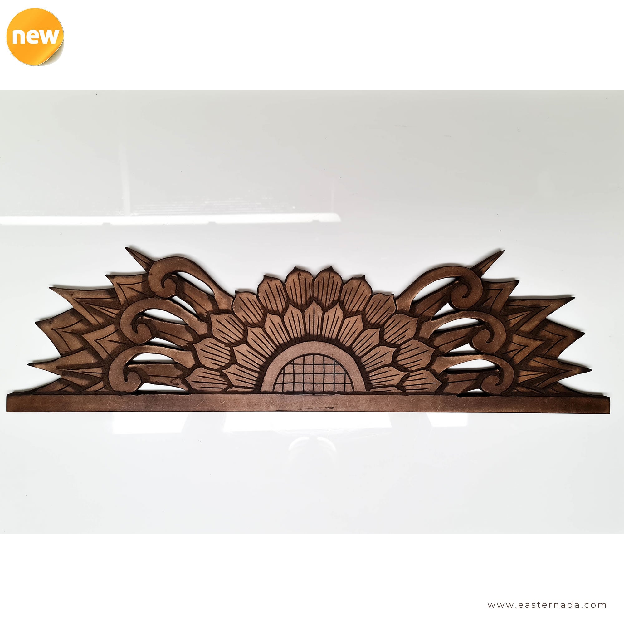 Handmade Carved Wooden Wall Art Rustic Curved Mandala Distressed Antique Brown