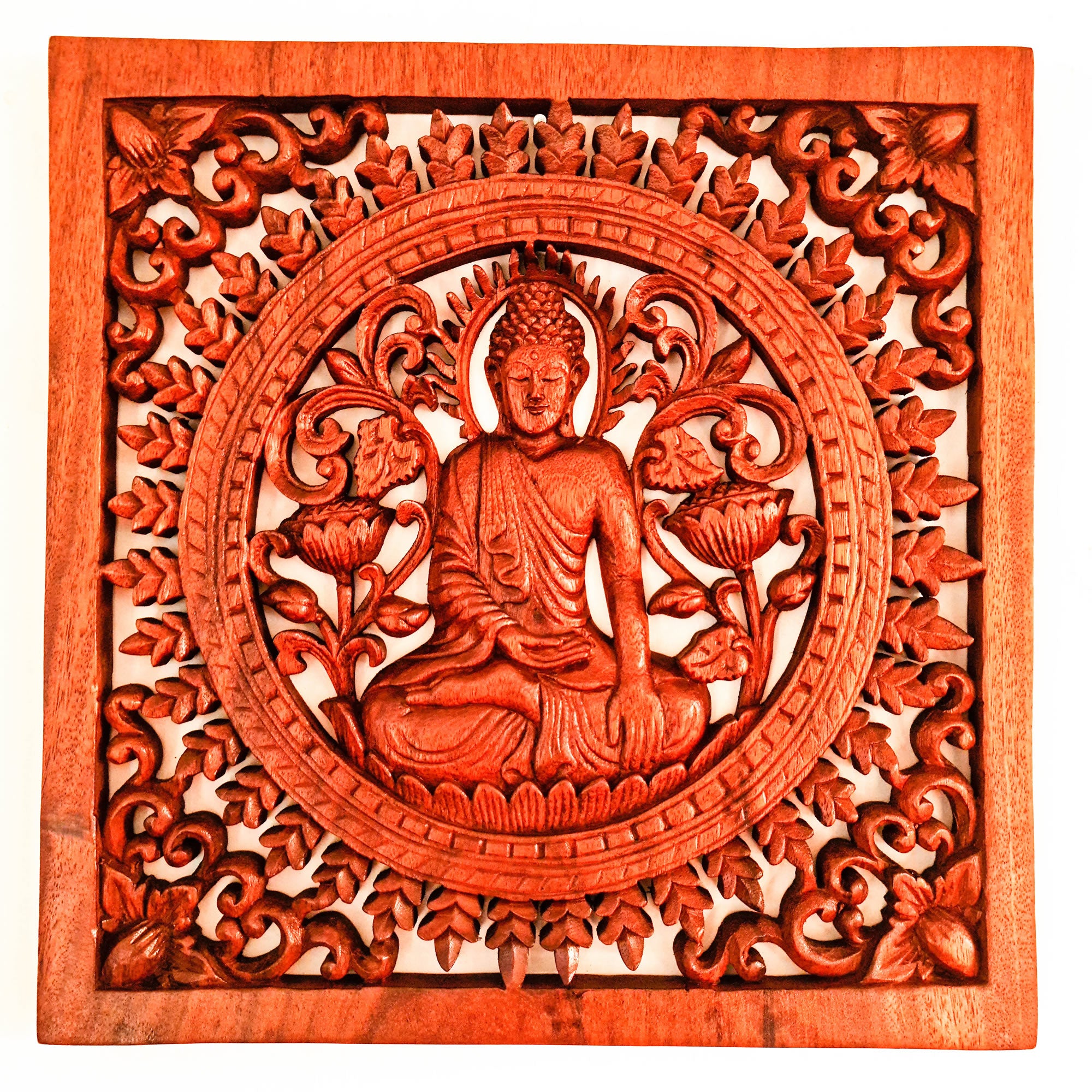 Sitting Buddha Hand-Carved Wooden Wall Art Decorative Hanging. Unique and Timeless Gift Idea