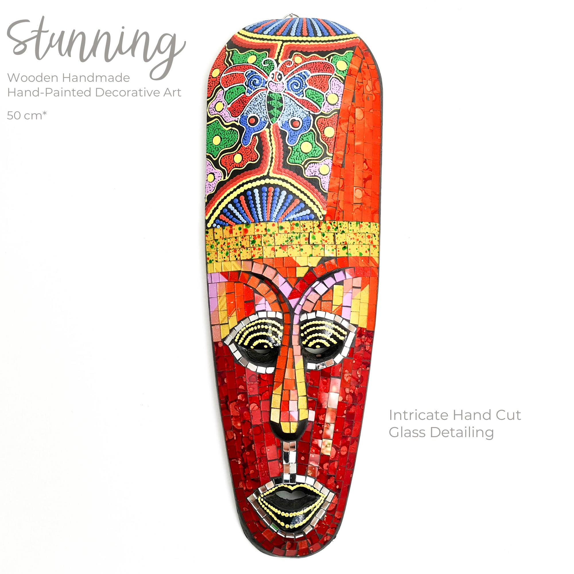 Hawaiian Tiki Mask Wall Hanging - Hand Carved painted wooden Tropical Aboriginal decoration