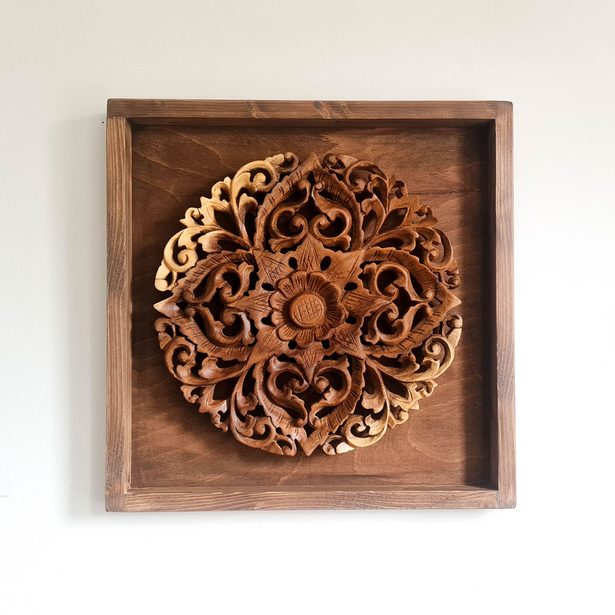 Hand Carved Wooden Decorative Mandala Framed Wall Art.