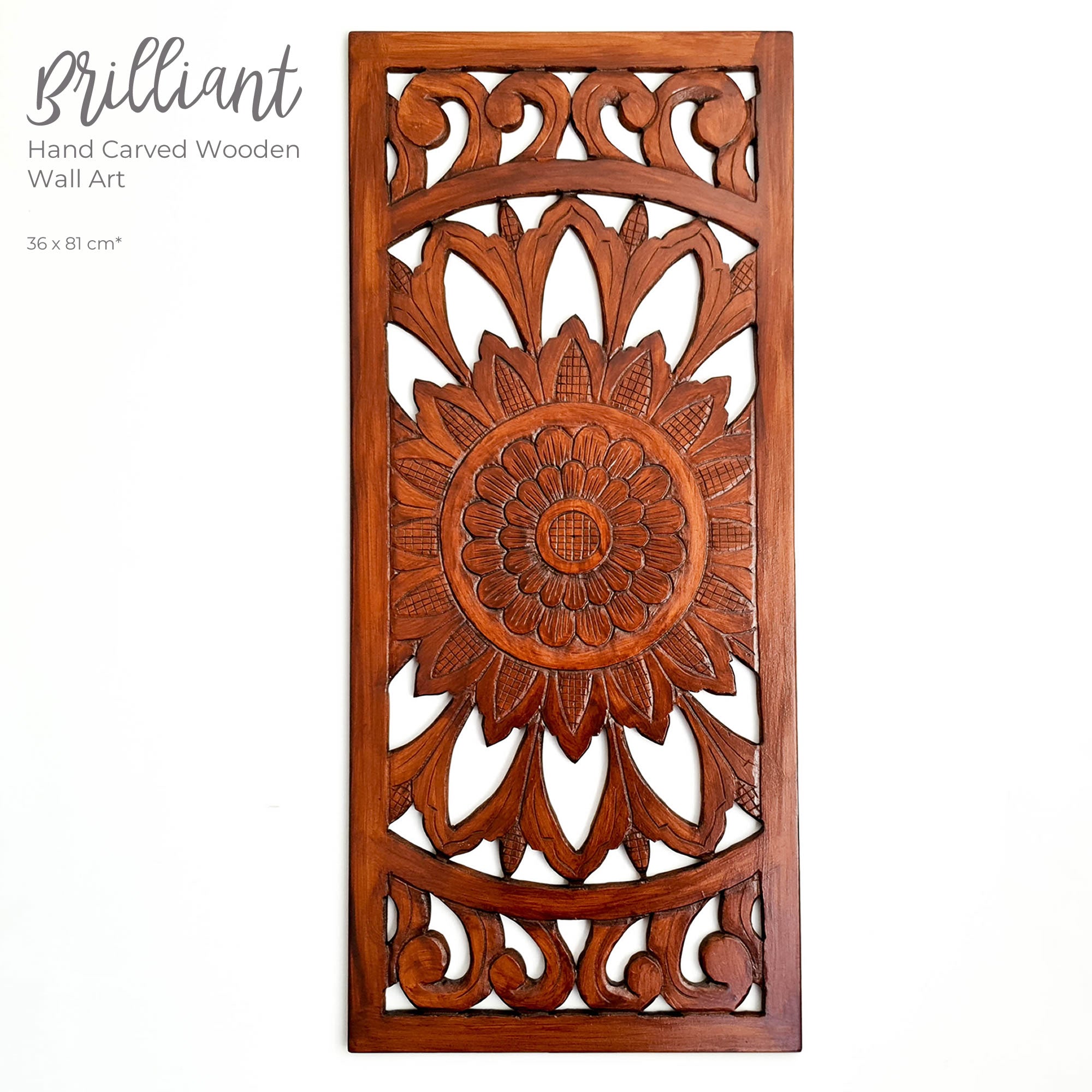 Hand Carved Wooden Wall Art - Decorative Mandala Yoga Walnut Panel