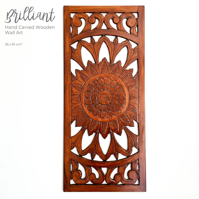 Hand Carved Wooden Wall Art - Decorative Mandala Yoga Walnut Panel