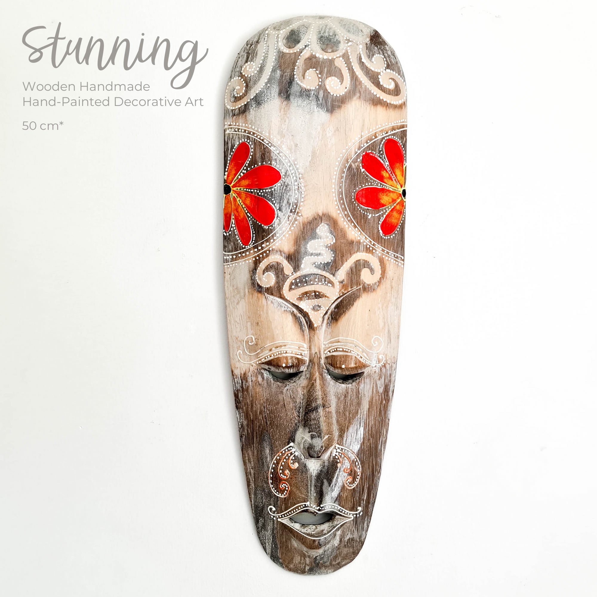 Hawaiian Tiki Mask Wall Hanging - Hand Carved painted wooden Tropical Aboriginal decoration