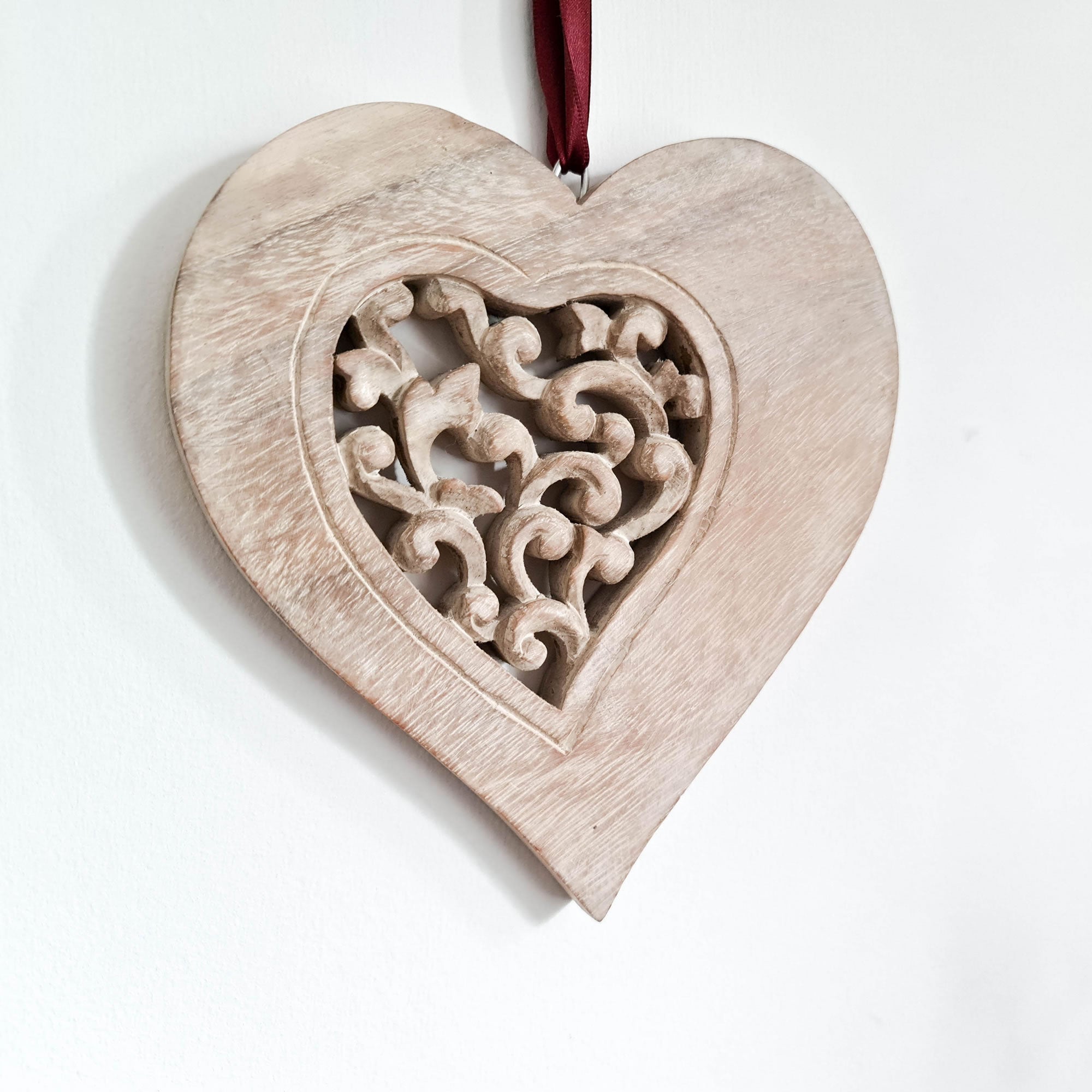 Hand Carved Wood Love Heart Decoration - A Perfect Gift for Him Her Easternada