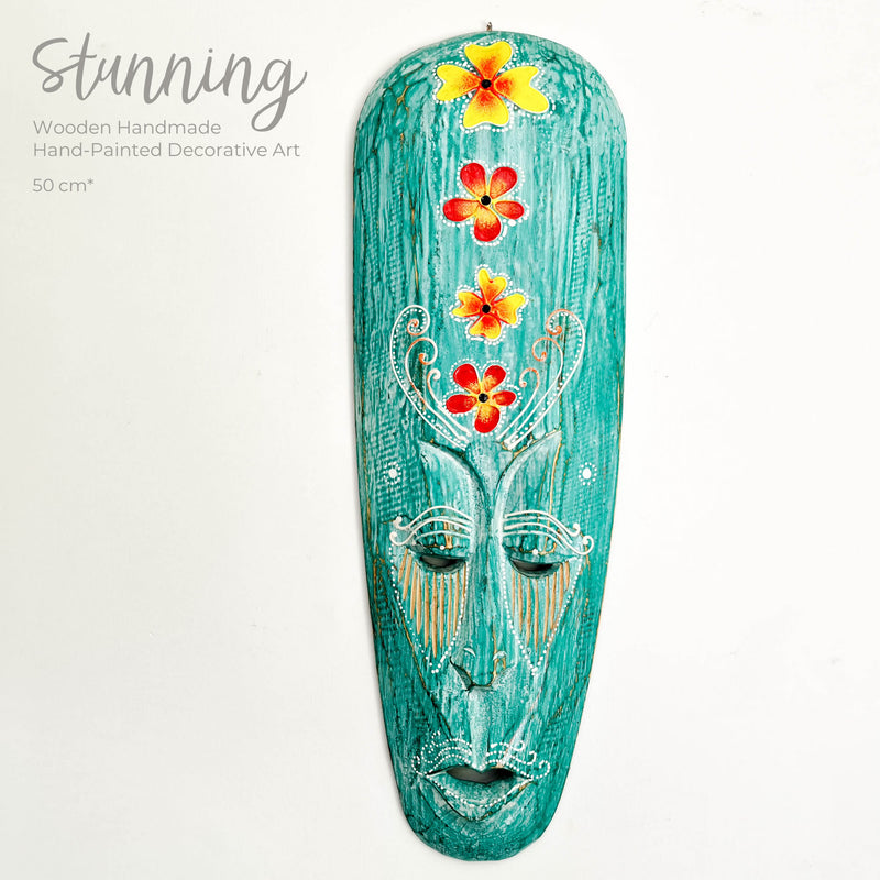 Hawaiian Tiki Mask Wall Hanging - Hand Carved painted wooden Tropical Aboriginal decoration