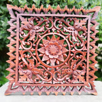 Hand Carved Wooden Decorative Panel Art Sculpture Mandala Yoga Square